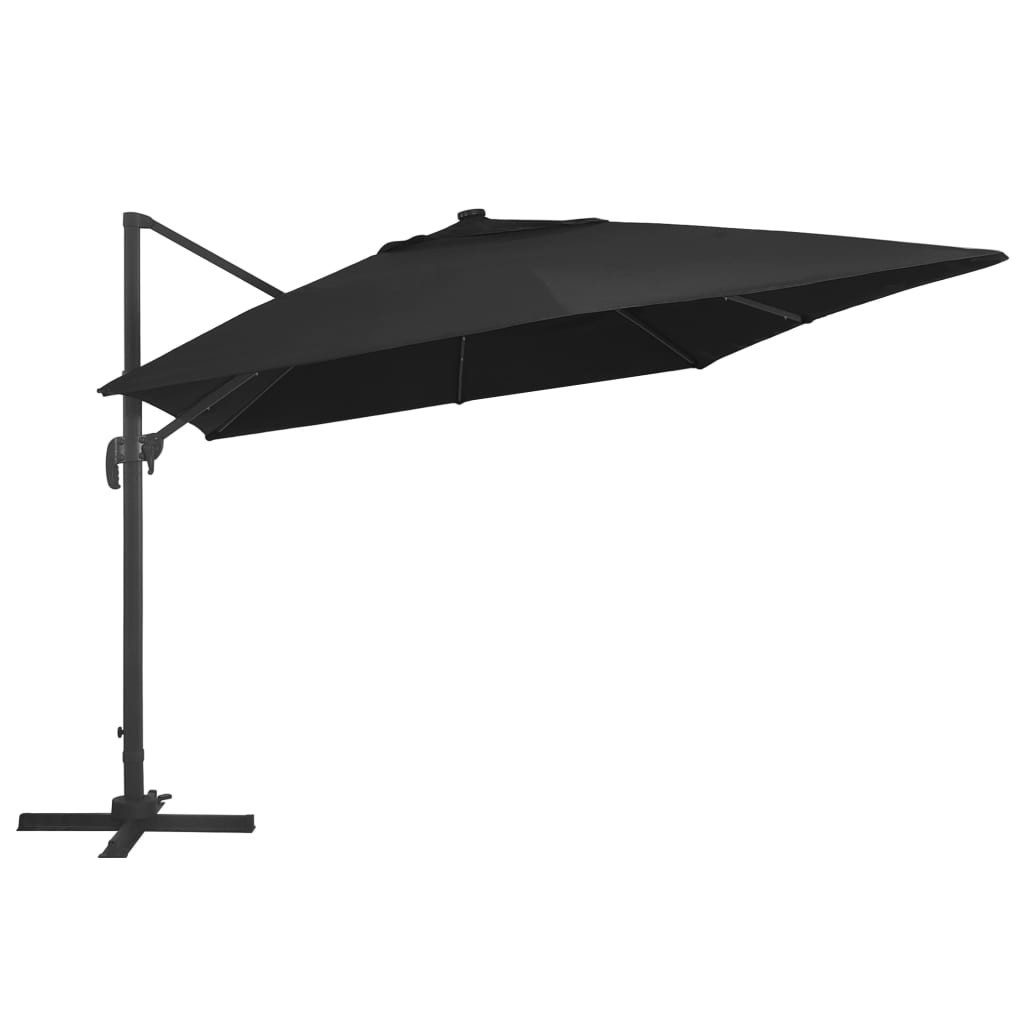 vidaXL Sonnenschirm Ampelschirm mit LED-Leuchten und Alu-Mast 400x300 cm Schwarz