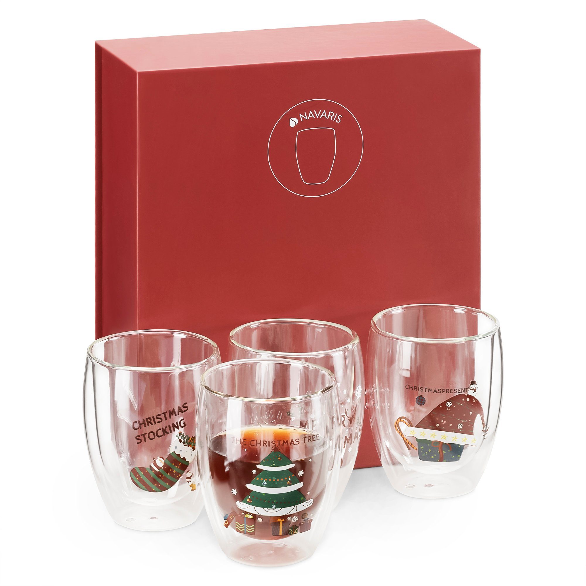 Navaris Gläser-Set 4x doppelwandige Gläser 350ml - Thermogläser für Cappuccino Latte, Borosilikatglas