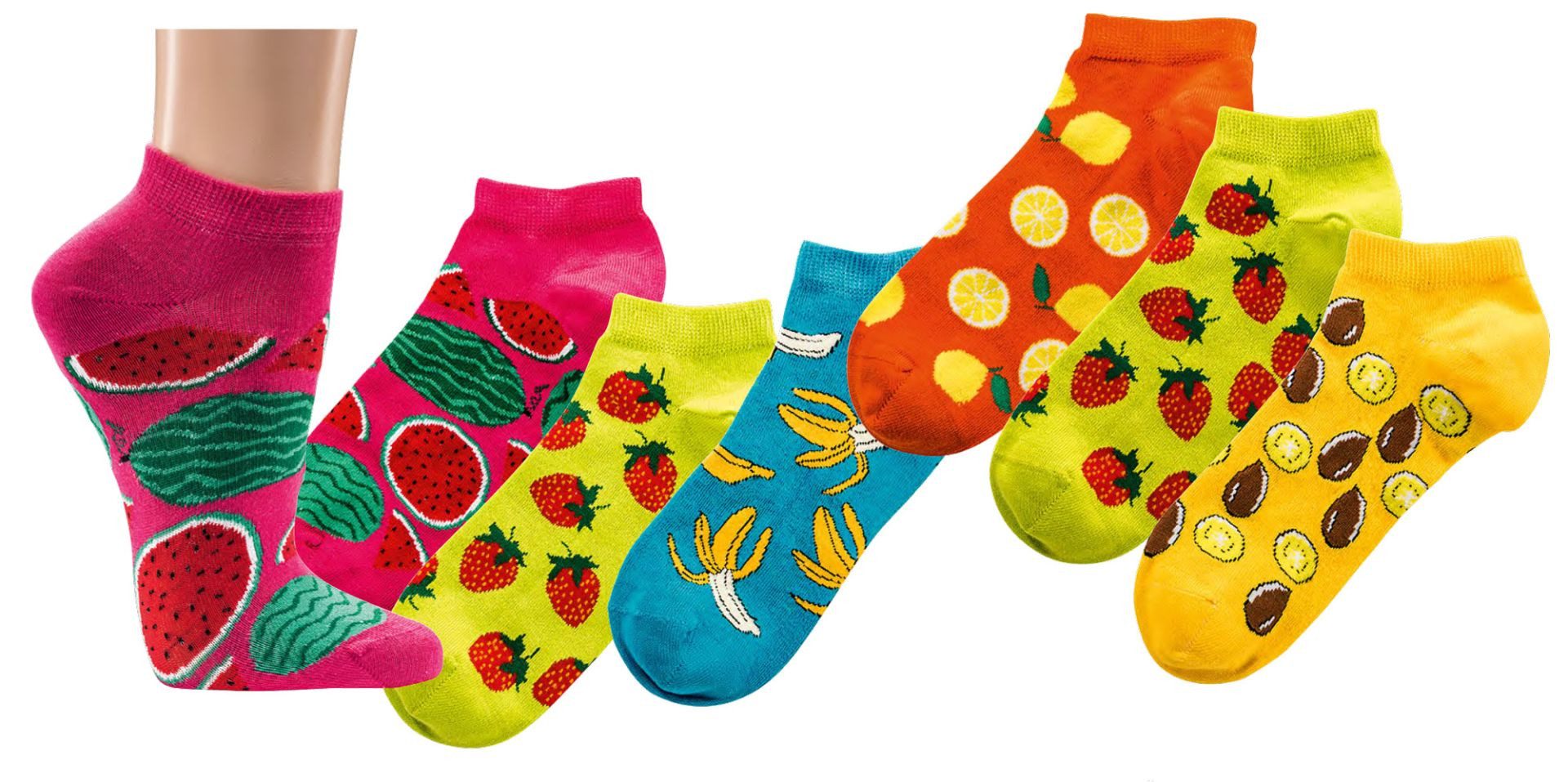 Wowerat Sneakersocken 3 Paar sommerliche Damen Sneakers Socken Kurzsocken Bunte Früchte