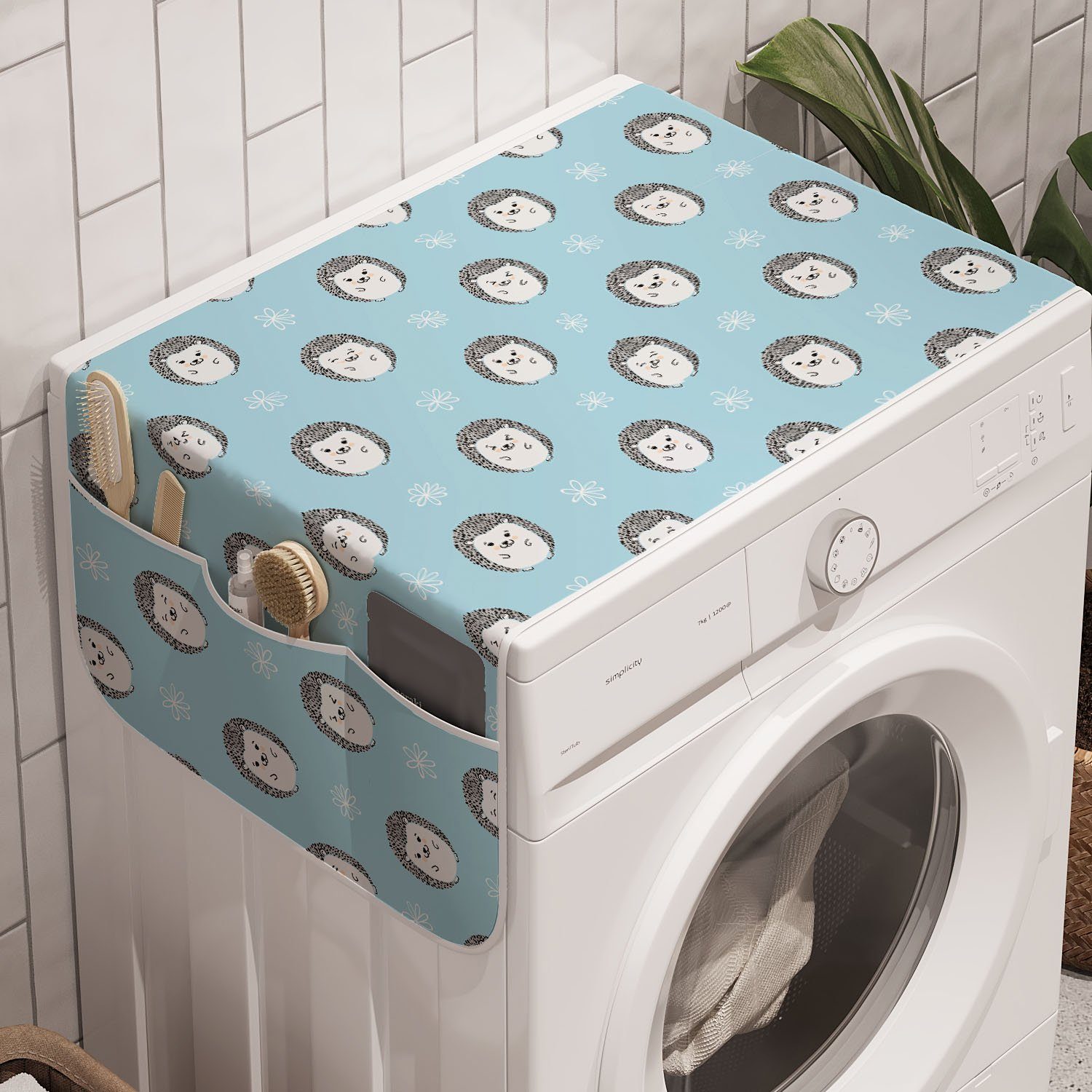 Abakuhaus Badorganizer Anti-Rutsch-Stoffabdeckung für Waschmaschine und Trockner, Igel Lächeln Tier Gänseblümchen