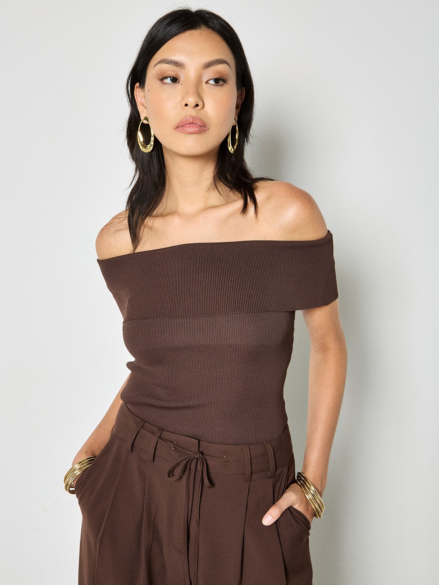 Apricot T-Shirt Rippstrick-Bardot-Top (1-tlg) in off-Shoulder