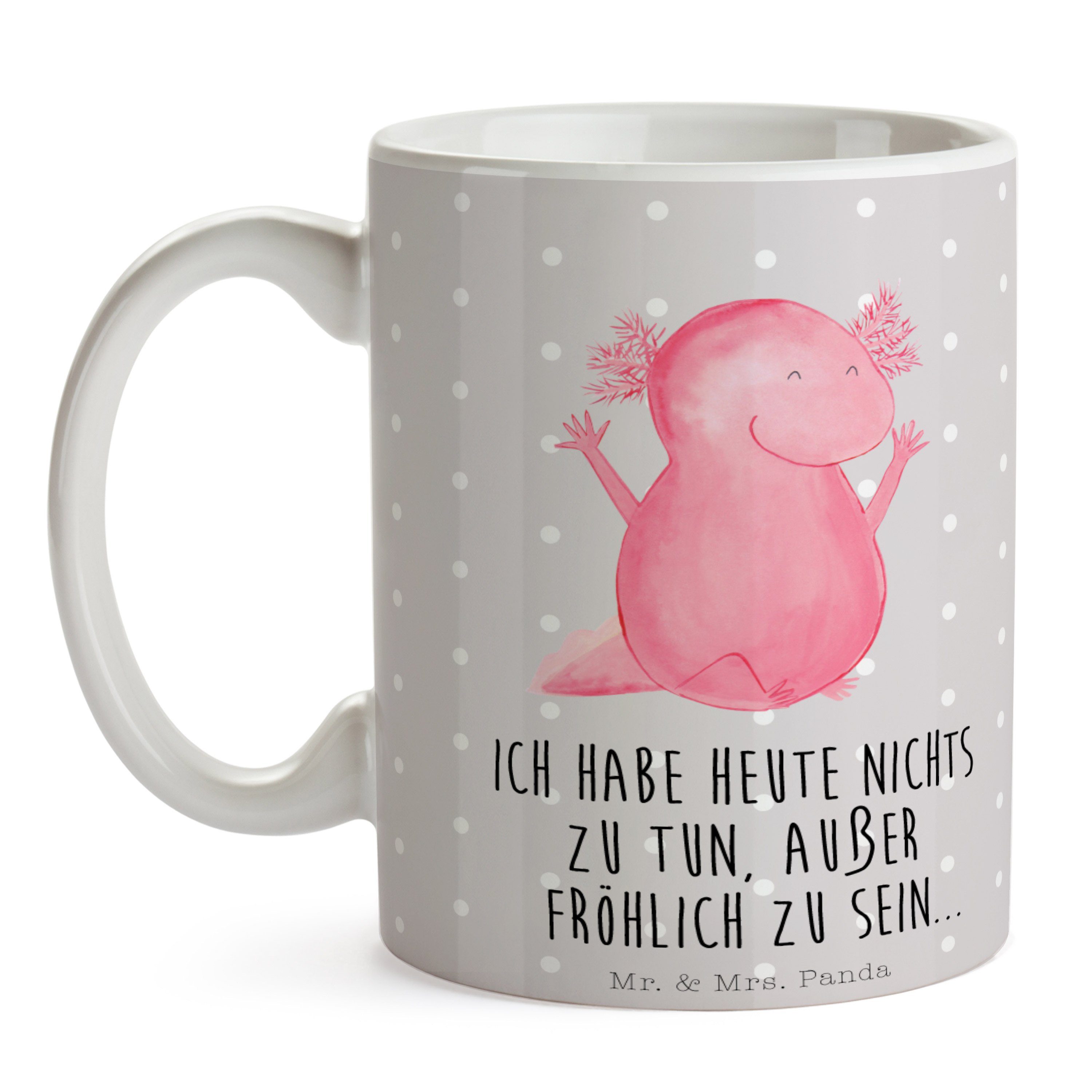Mr. & Mrs. Panda Tasse Grau Freude, - Geschenk, Lur, Keramik Teetasse, - Axolotl Pastell Molch, Hurra