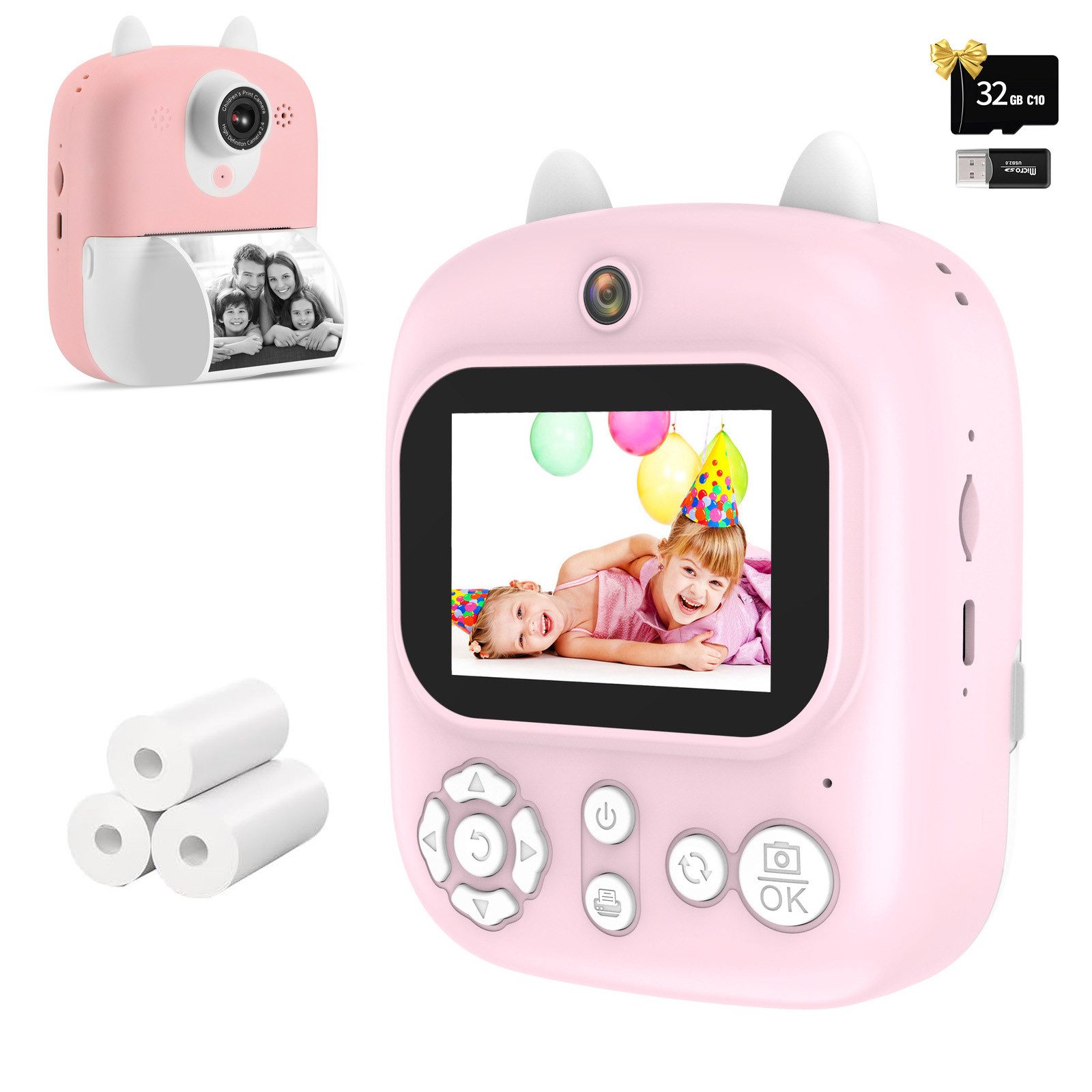 Kinderkamera Sofortbildkamera, 1080P Digitalkamera mit 32GB TF-Karte Sofortbildkamera