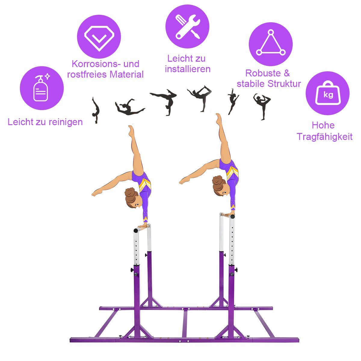 Gymnastik 6-12 für Barren, lila Kraftstation verstellbar, COSTWAY Jahre