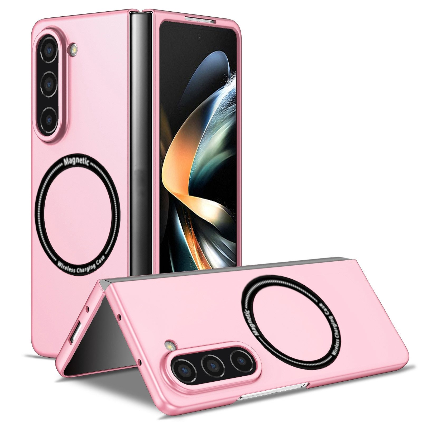 Wigento Handyhülle Für Samsung Galaxy Z Fold6 Magnet Magsafe Handy Schutz Hülle Case Pink, MagSafe faltbare Schutzhülle