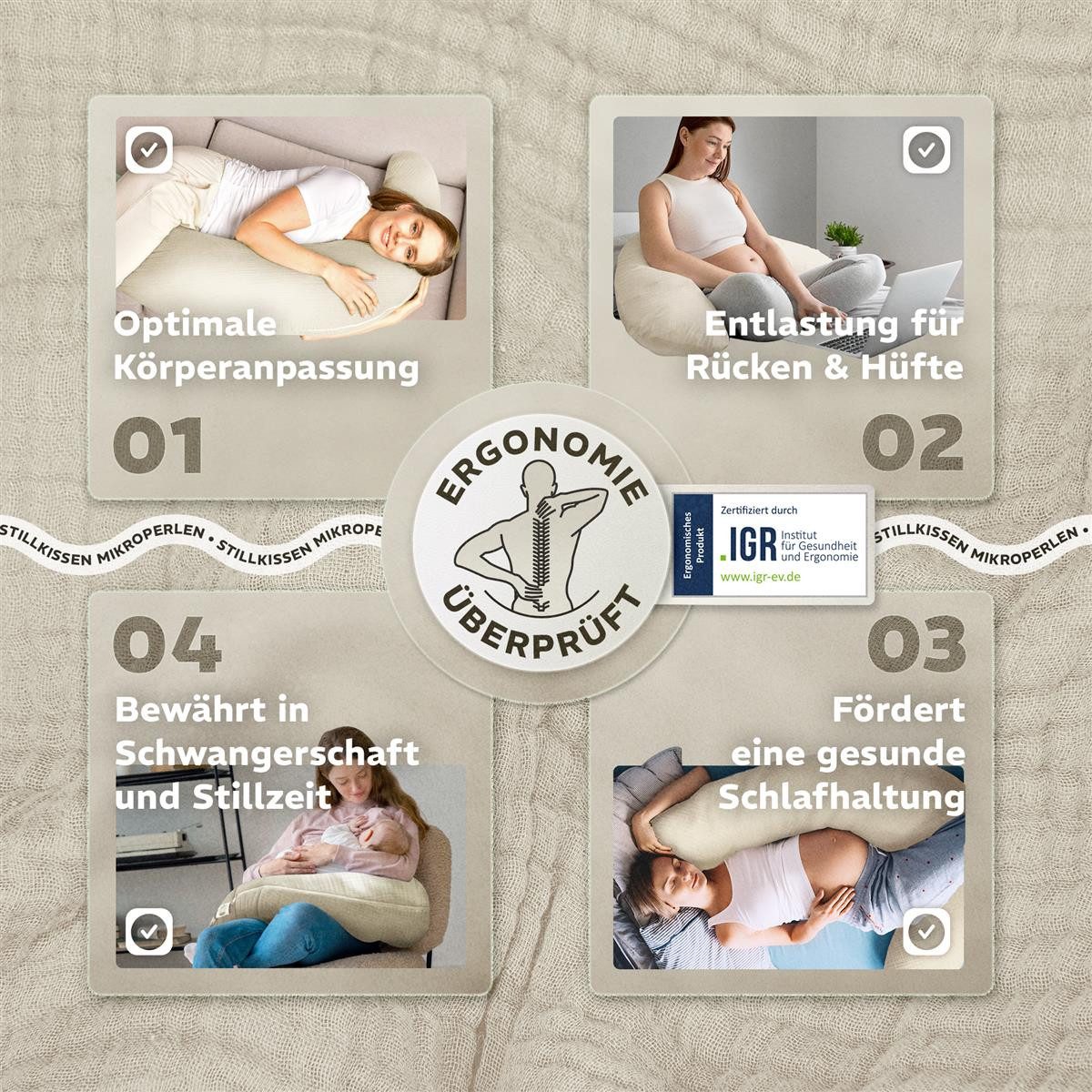 SEI Design Stillkissen Seitenschläferkissen XXL Babynest - Baby Erstausstattung Neugeborene, Schwangerschaftskissen mit Bezug, Schwangerschaftskissen mit Bezug, – Bild 5 von 5