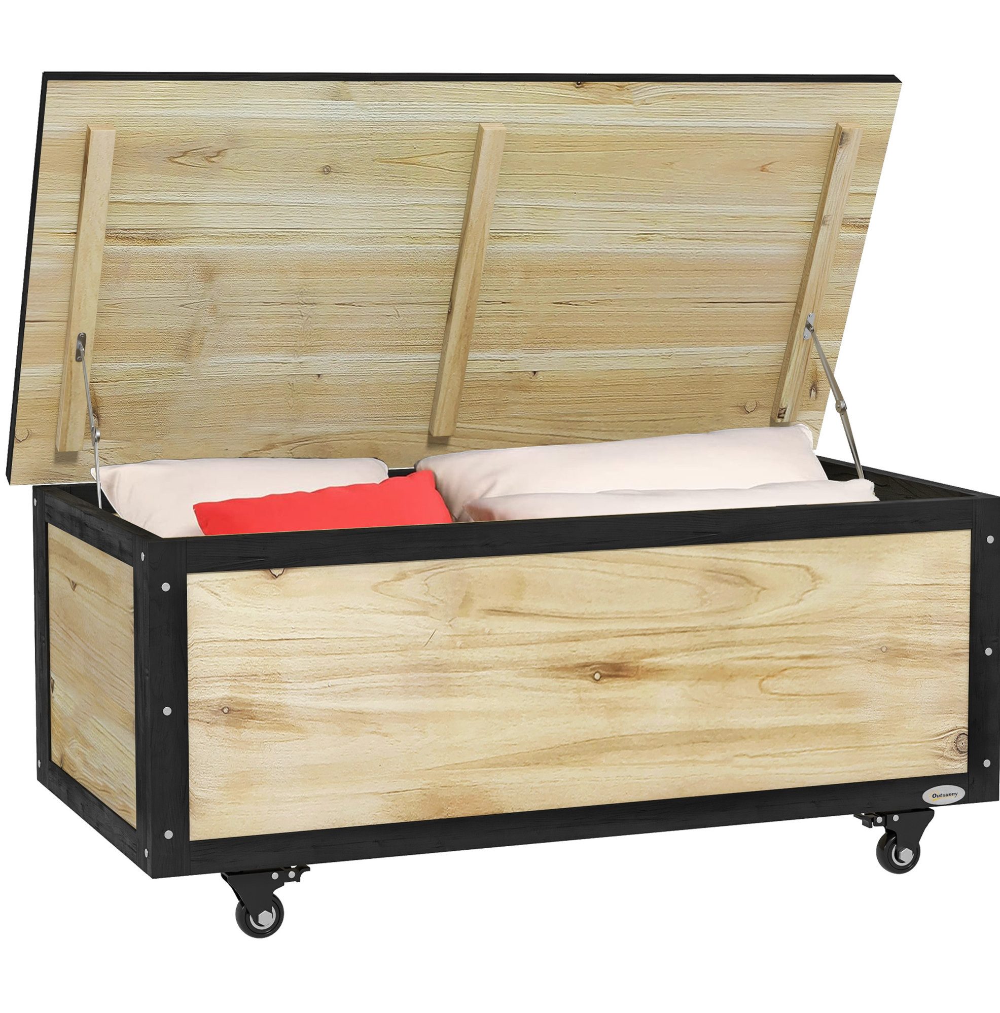 REDOM Gartenbox 100x50x43 cm Aufbewahrungsbox Holz 121L Gartenbox mit Rollen Natur (1 St., Balkon Truhe als platzsparende Outdoor Aufbewahrung), Terrassenbox für Sitzkissen Decken und Gartenutensilien