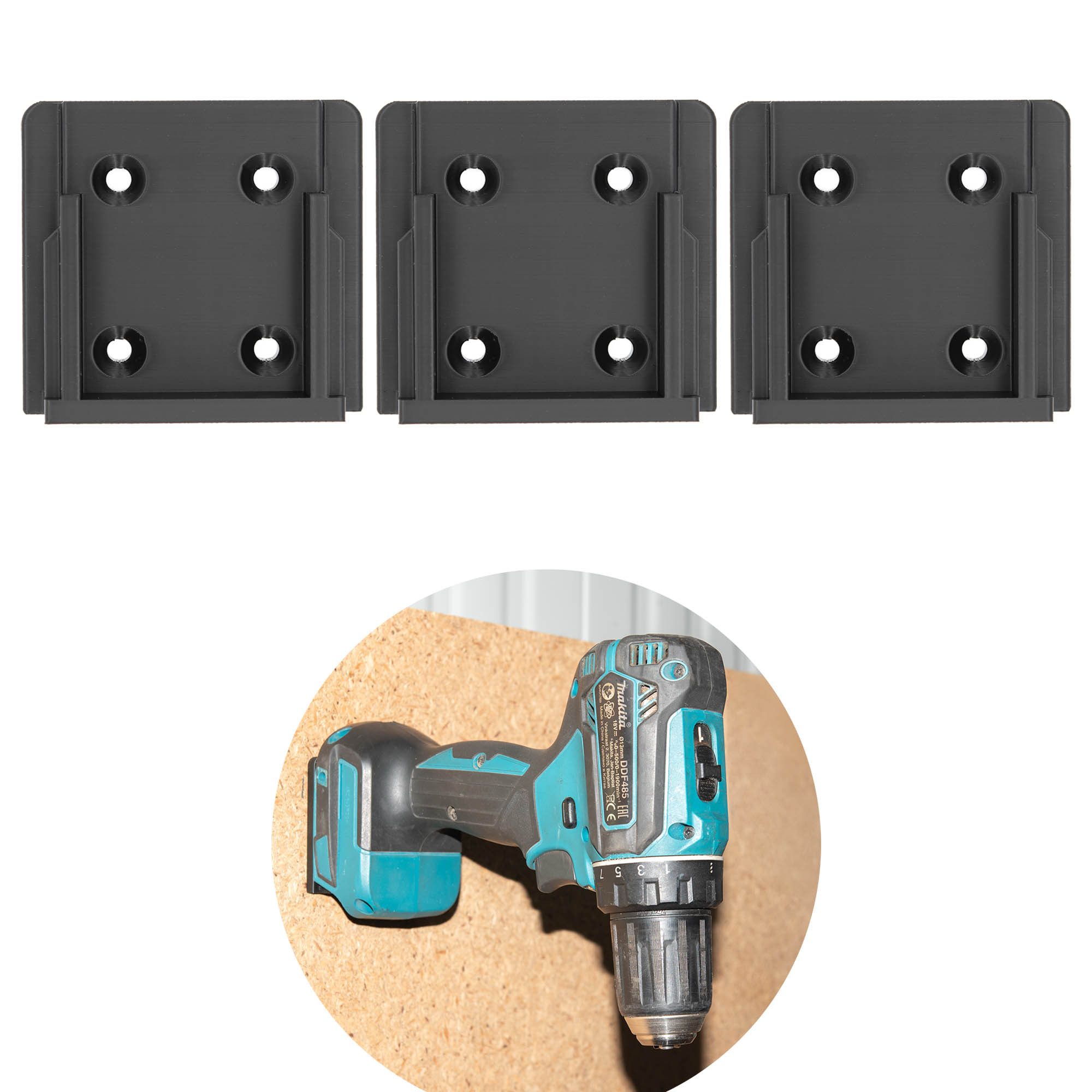 TSB Werk Werkzeughalter Halter für Makita Gerätehalter Maschinenhalter, 3-tlg., Wandhalter, Halterung, 18V