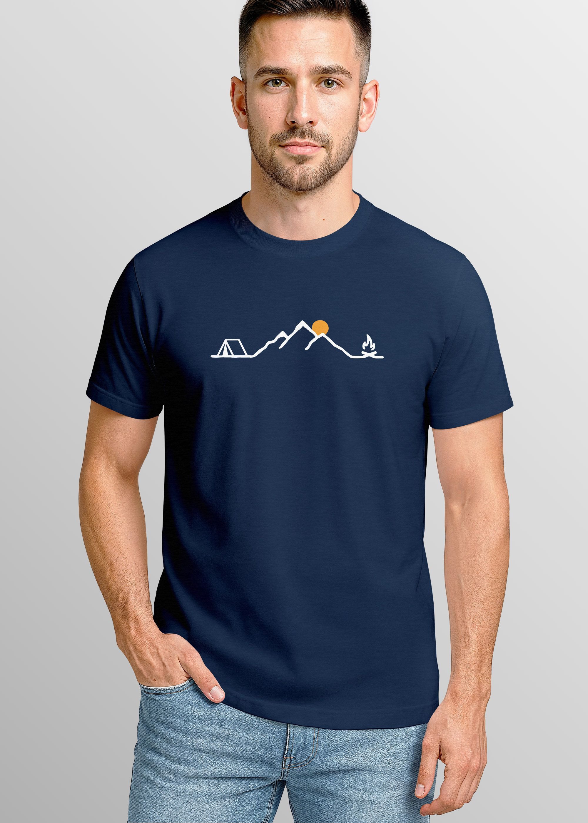 Neverless Print-Shirt Herren T-Shirt mit Camping Print Freizeitshirt Grafik Lineart Berge mit Print – Bild 2 von 4