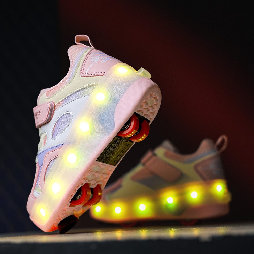 HUSK'SWARE Rollschuhe 4 Rollen mit Bremse & Auto-Knopf, Farbwechsel-Leuchte, (LED-Beleuchtung mit Farbwechsel – Cool & Auffällig), Verstellbarer Klettverschluss – Fester Sitz & Individuelle Passform