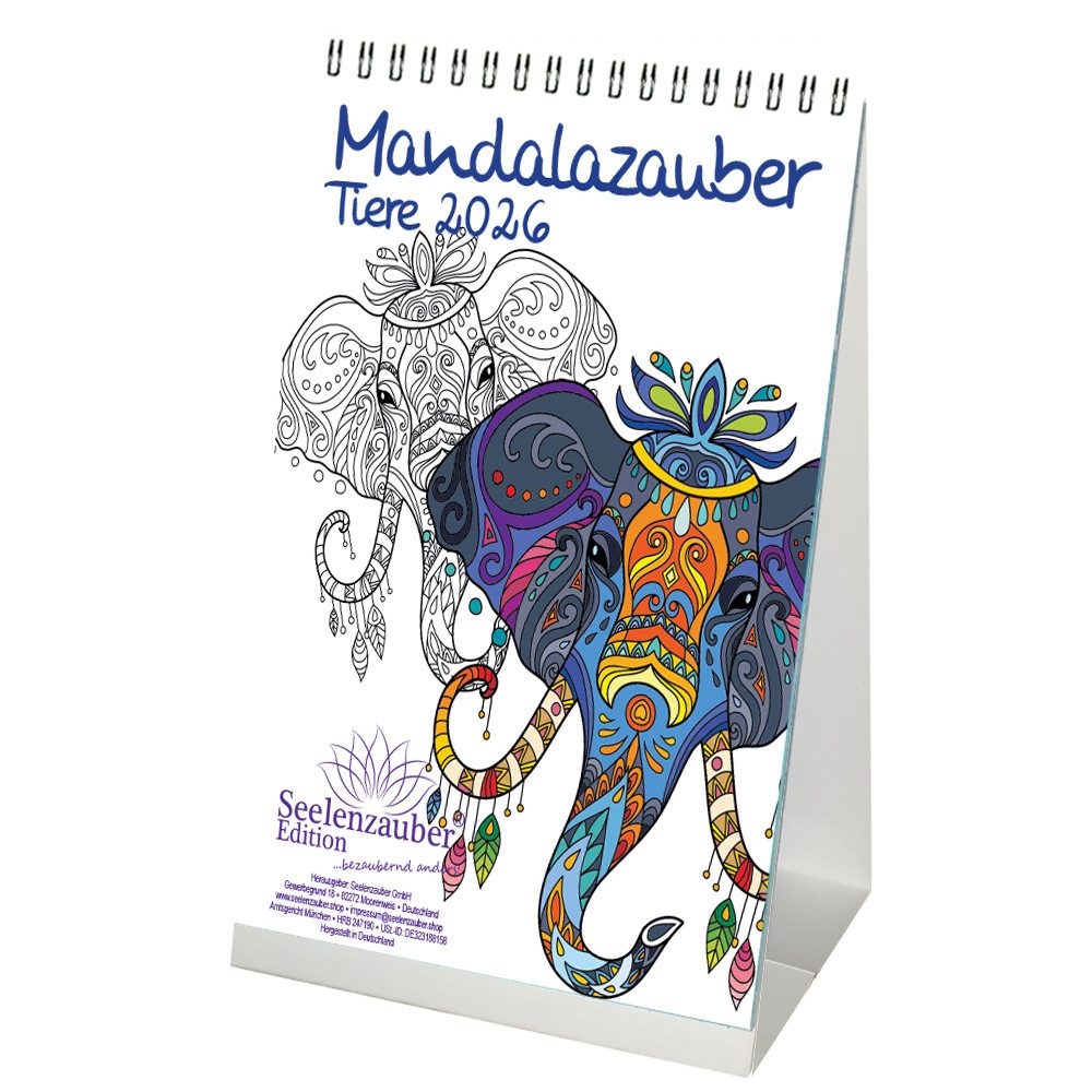 Seelenzauber Tischkalender DIY Mandalazauber Tiere Ausmalkalender DIN A5 Tischkalender für 2026