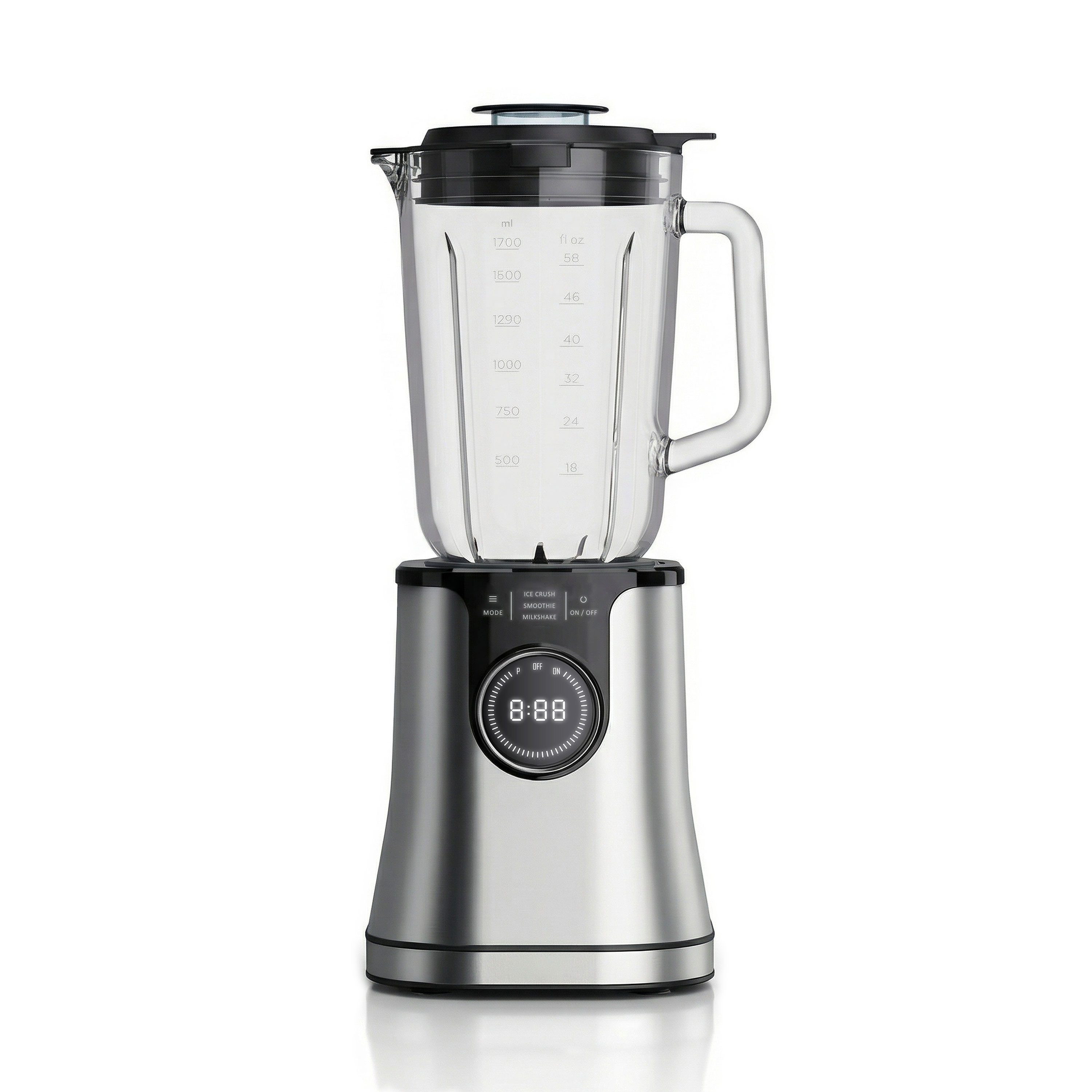 Arendo Standmixer Edelstahl Power Mixer, 1,7l Glasbehälter, Hochleistungsmixer, Blender, 1400 W, Edelstahlmesser, 10 Leistungsstufen, Pulsfunktion, Hochleistungsmixer