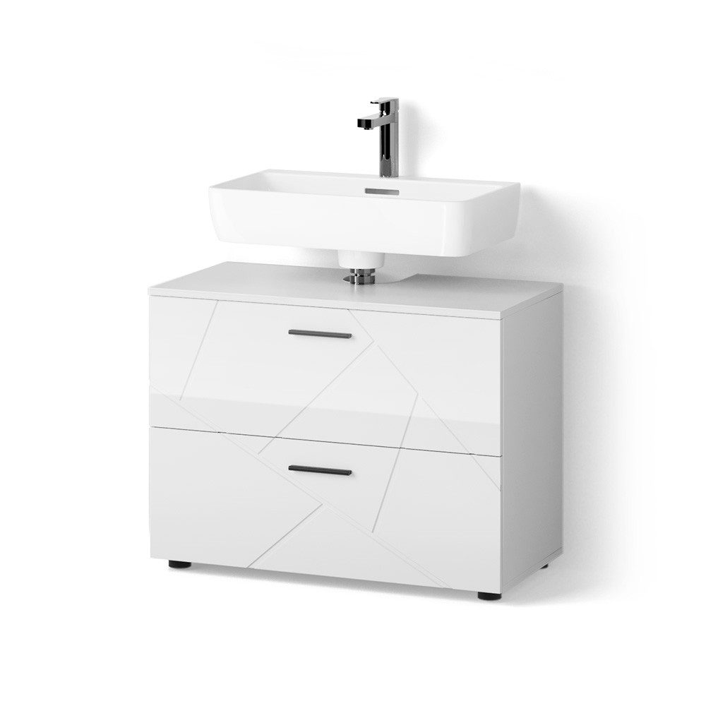 Livinity® Waschbeckenunterschrank Ronco, Weiß Hochglanz/Weiß, 80 x 58.6 cm