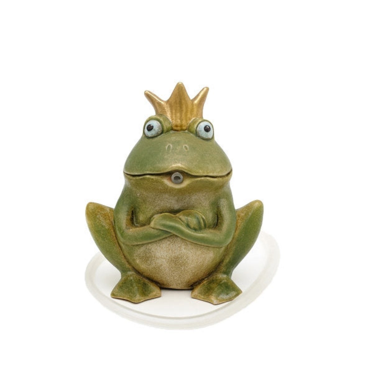 finehomegarden Teichfigur Wasserspeier Frosch mit Krone und Pumpe grün Steinzeug Wasserspiel, (1-St), 15x12cm H18cm cm Miniteich, Wasserschale, Terrasse & Balkon