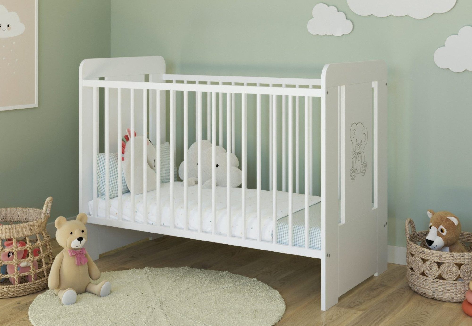 Babybett Gitterbett höhenverstellbar, herausnehmbare Sprossen