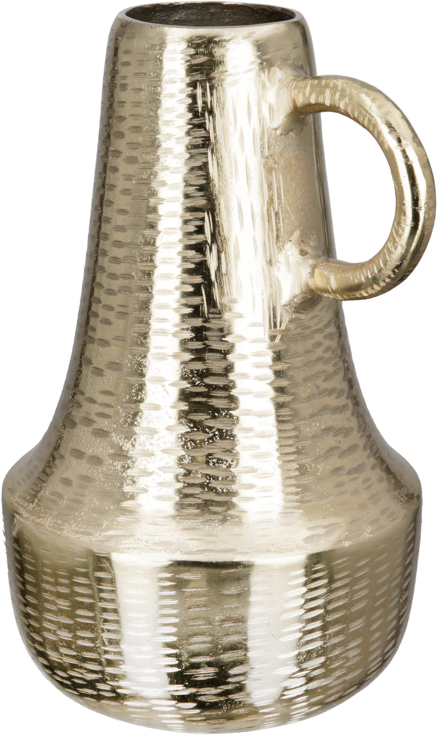 GILDE Tischvase Lola, in Krugform, Dekovase (1 St), Vase aus Aluminium, mit geritzter Oberflächenstruktur, Höhe ca. 30 cm