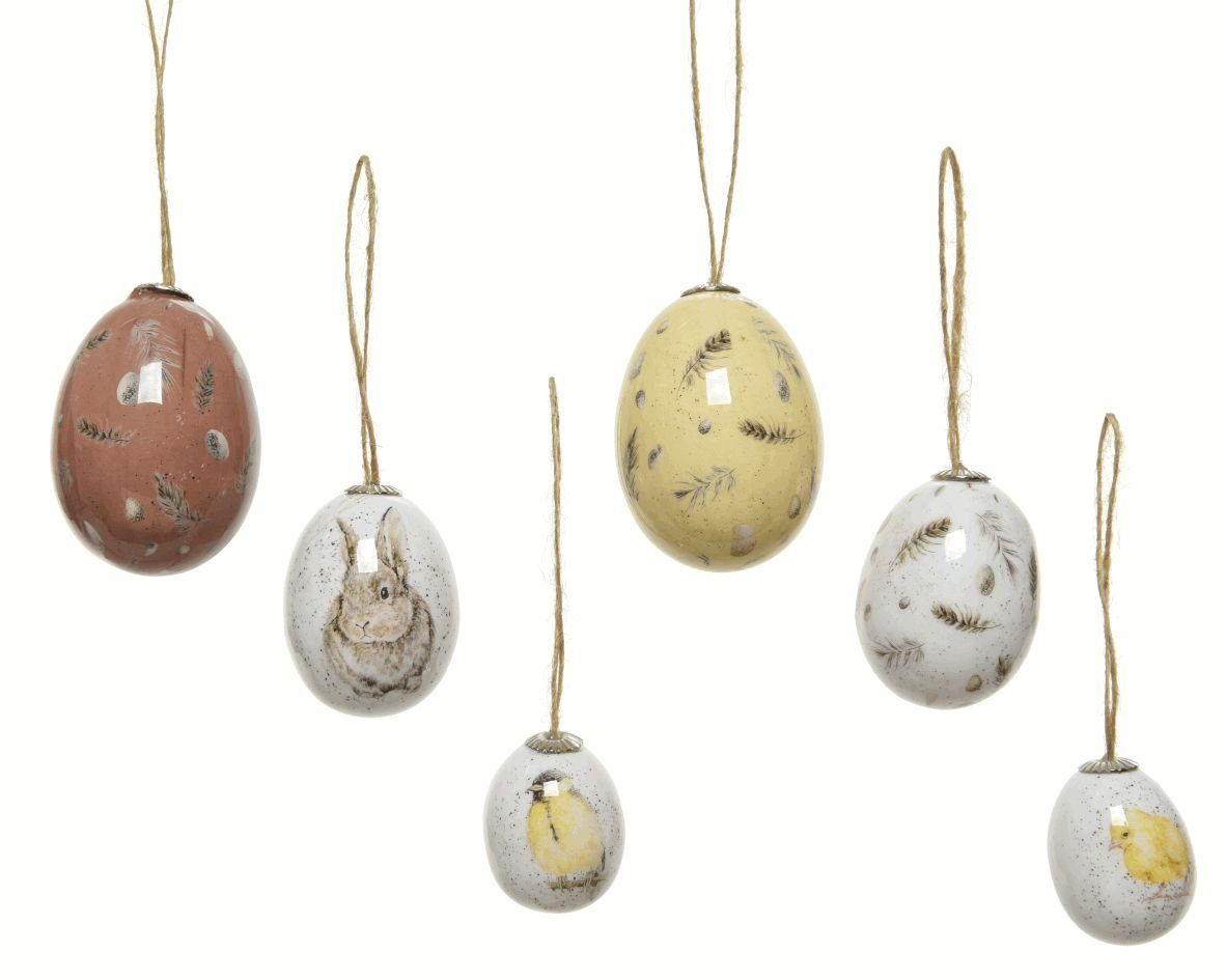 Decoris season decorations Osterei, Ostereier zum Aufhängen mit Federn und Tiere Motiv 4-6cm Mix 12 Stück