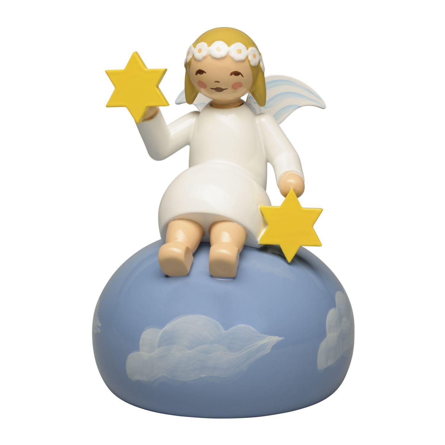 Wendt & Kühn Weihnachtsfigur Engel mit Margeritenkranz auf Wolken Sitzend 634/11