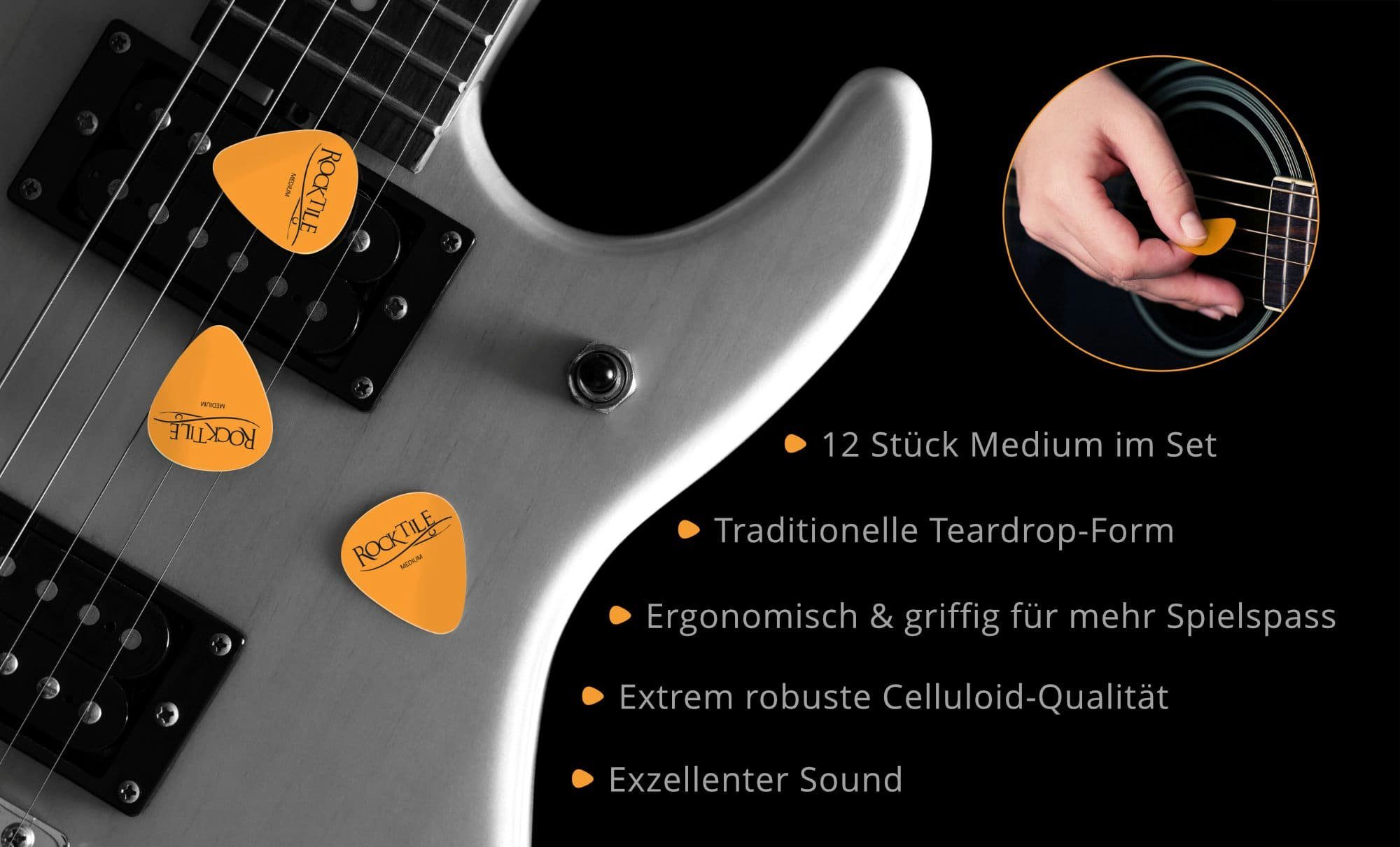 Rocktile Plektrum Plektren - Tortoise Design Guitar Pick, Stärke "Medium" (0,7 mm), 12 Stück im Set
