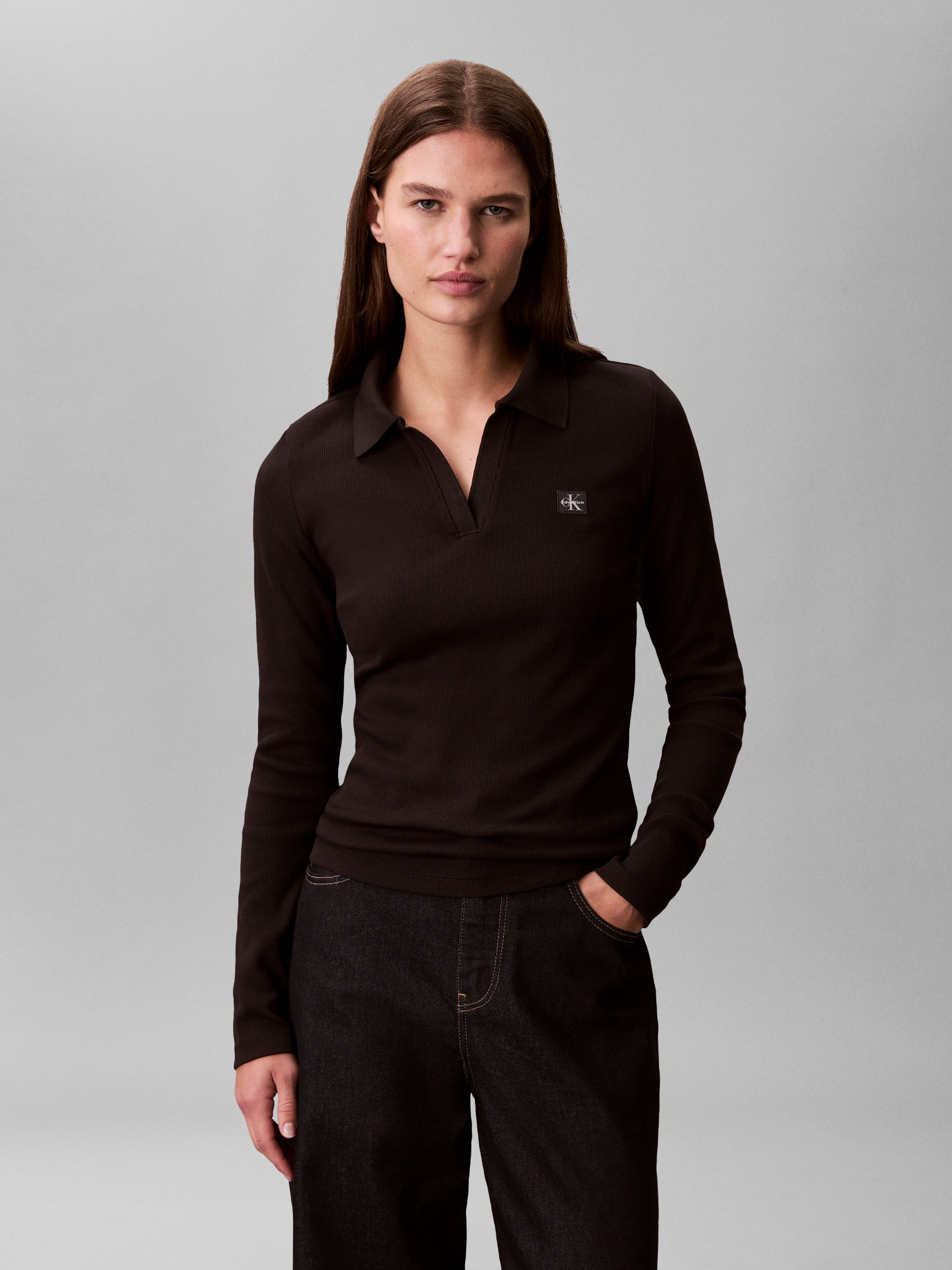 Calvin Klein Jeans Langarmbluse Figurbetonte Passform mit V-Ausschnitt