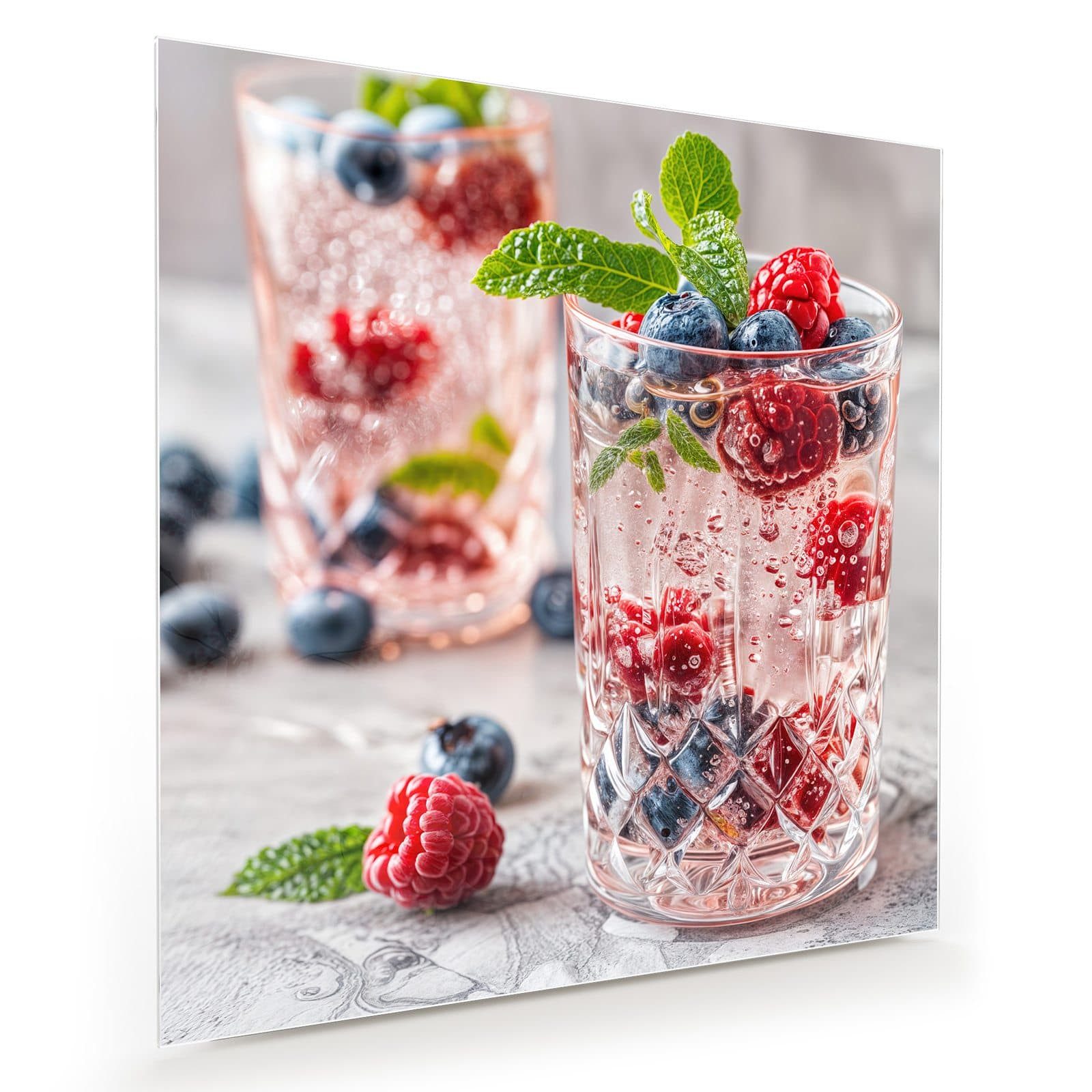 Primedeco Glasbild Wandbild Quadratisch Cocktail Beeren mit Aufhängung, Getränke (21 verschiedene Größen, 1 St), Elegante Aufhängung