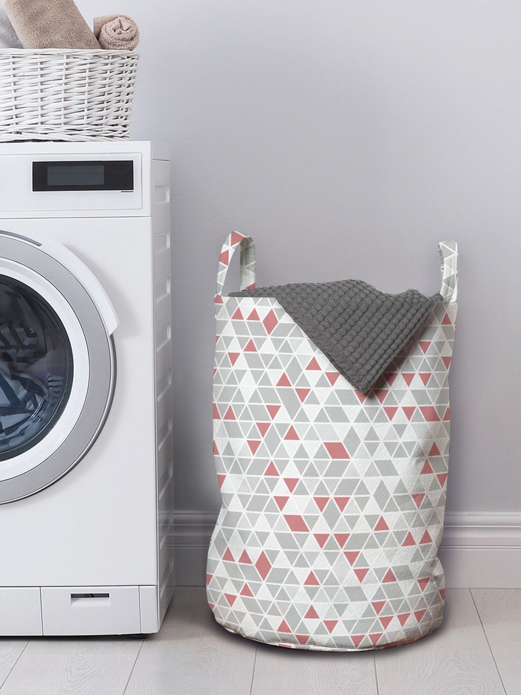 Griffen grau Waschsalons, Bicolor Pfeil Abakuhaus mit Wäschekorb Moderne Kordelzugverschluss für Wäschesäckchen