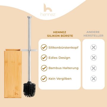 HENNEZ WC-Reinigungsbürste Klobürste Silikon Bambus Bürstenhalter Freistehend Toilettenbürste, Toilette, (Toilettenbürstengarnitur), - Wc Bürste Quadratisch aus Silikon & Bambus