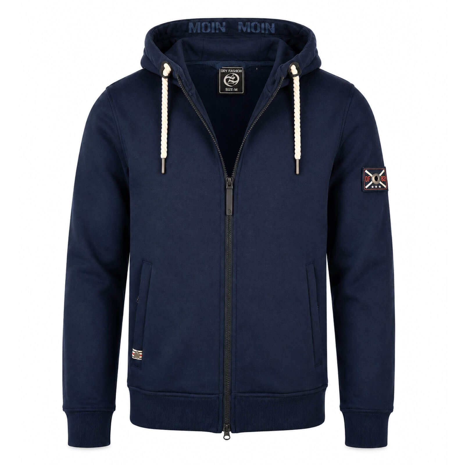 Dry Fashion Kapuzensweatjacke Herren Sweatjacke Odense Moin-Backprint - Kapuzenjacke Freizeitjacke Kapuze mit Kordelzug & MOIN-Schriftband im Inneren, Seitentaschen