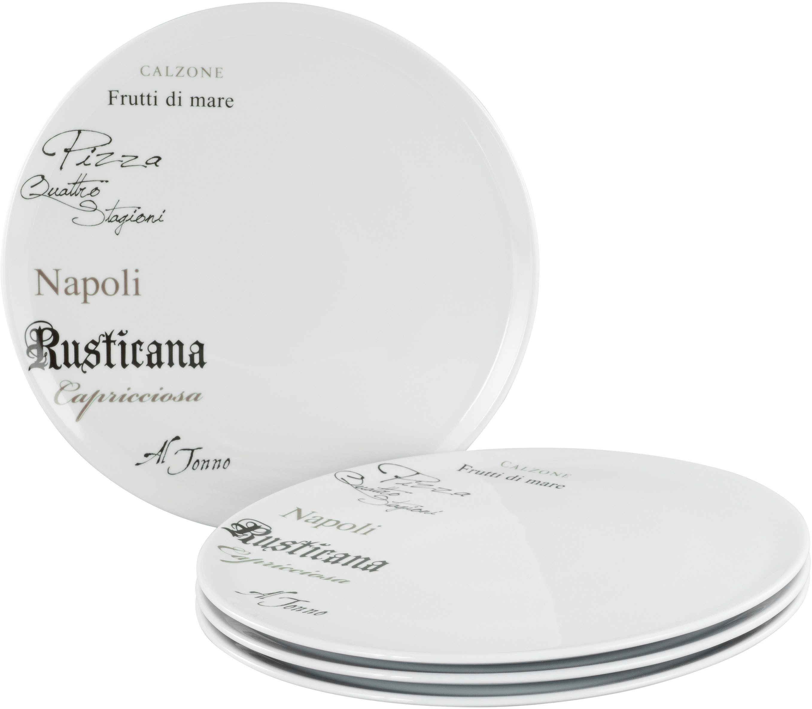 CreaTable Pizzateller Europa Gustoso, Pizzateller 33 cm 4-tlg, (4 St), Teller Set, Vielseitig einsetzbar, Dezente Dekoranlage