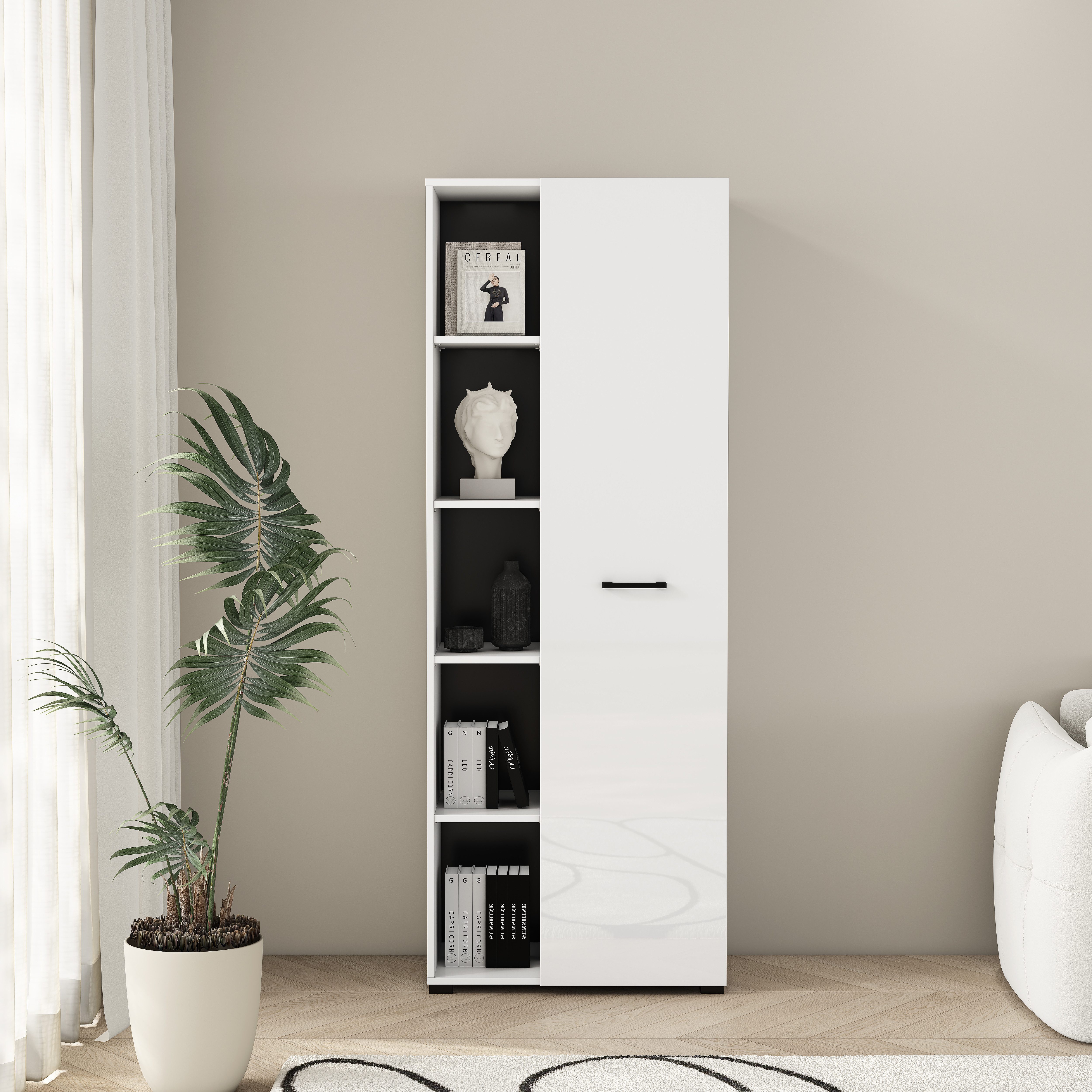 OTTO home Aktenschrank Moid, moderner Mehrzweckschrank, Maße: 64,5x41,5x175 cm, 5 Fächer mit viel Stauraum