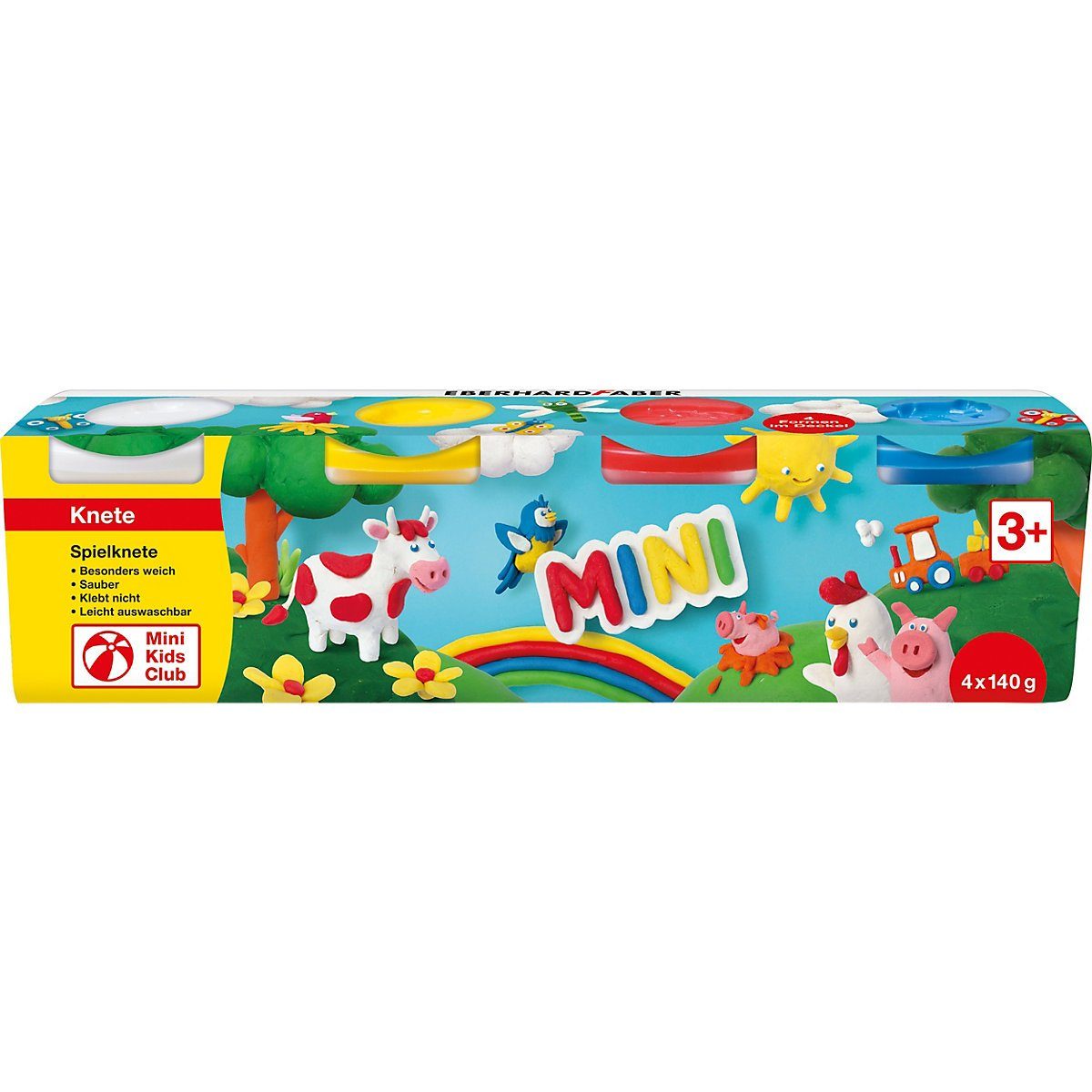 Eberhard Faber Knete Spielknete Basisfarben weiß, gelb, rot, blau - 4x 140g (4-tlg)