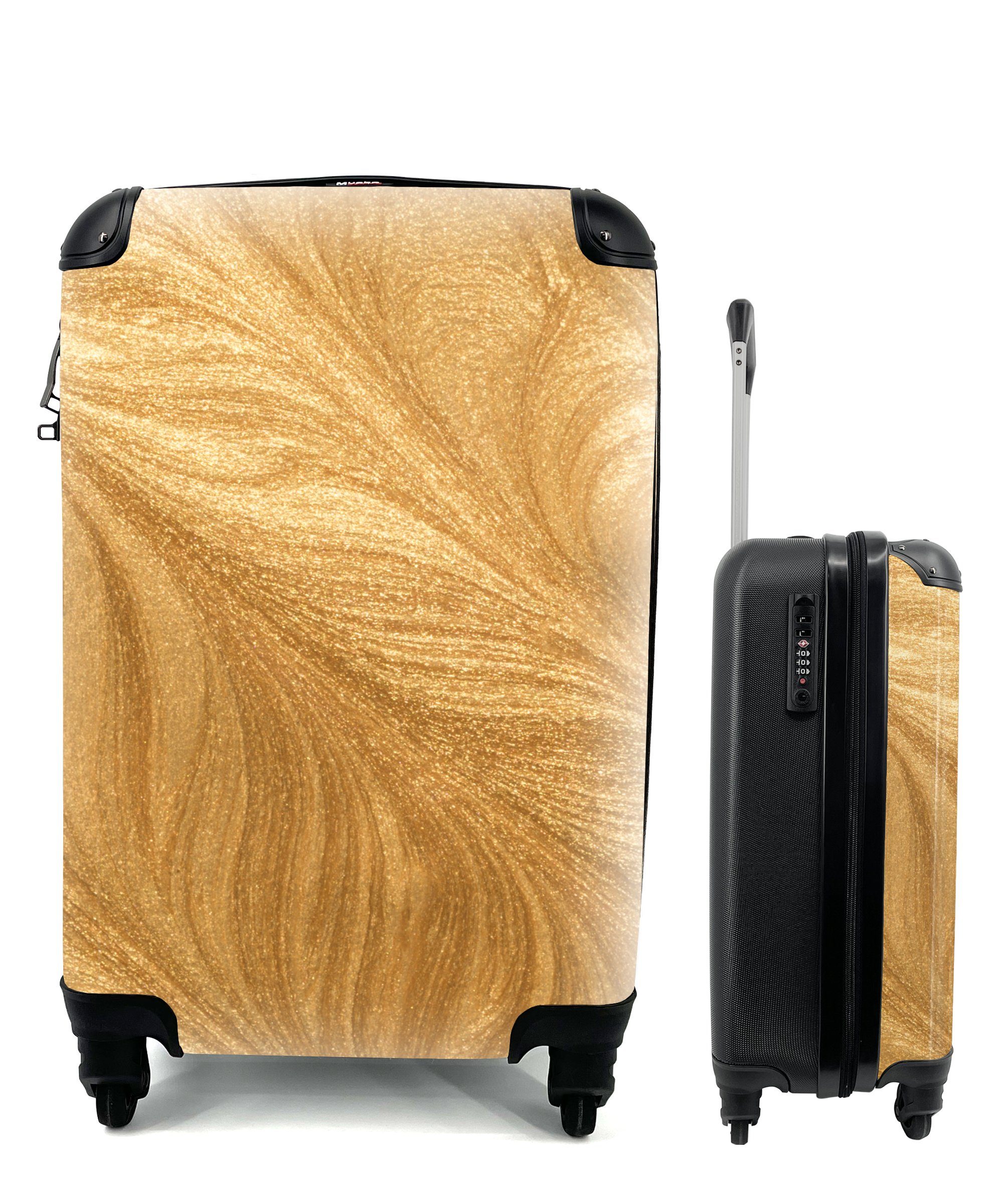 MuchoWow Handgepäckkoffer Goldene Federn Textur, 4 Rollen, Reisetasche mit rollen, Handgepäck für Ferien, Trolley, Reisekoffer