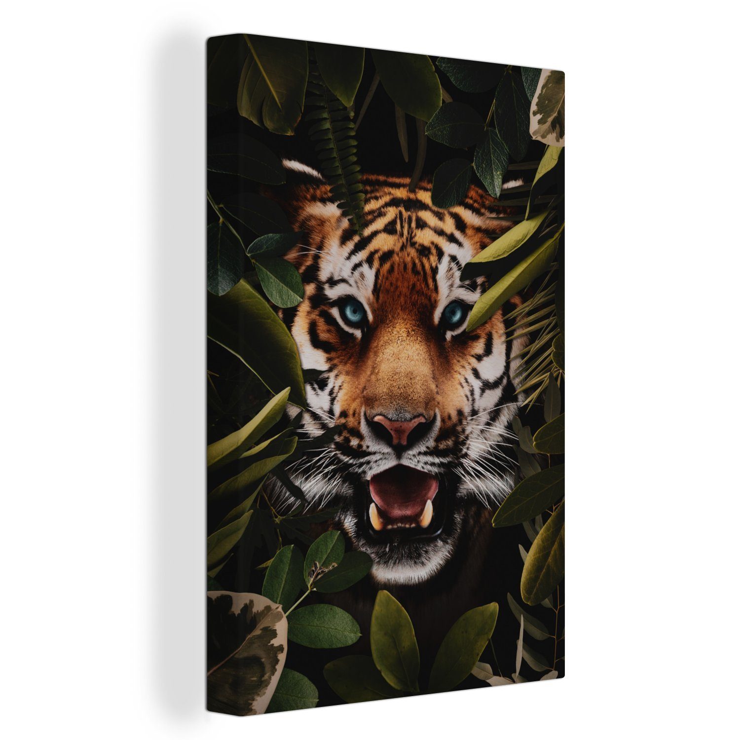 OneMillionCanvasses® Leinwandbild Tiger - Pflanzen - Grün, (1 St), Leinwandbild fertig bespannt inkl. Zackenaufhänger, Gemälde, 20x30 cm