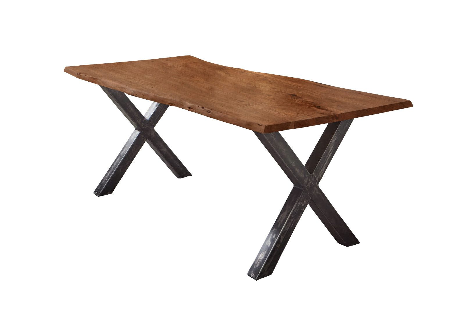 SAM® Baumkantentisch William, massives Akazienholz, echte Baumkante, Gestell X-Form Metall vintage