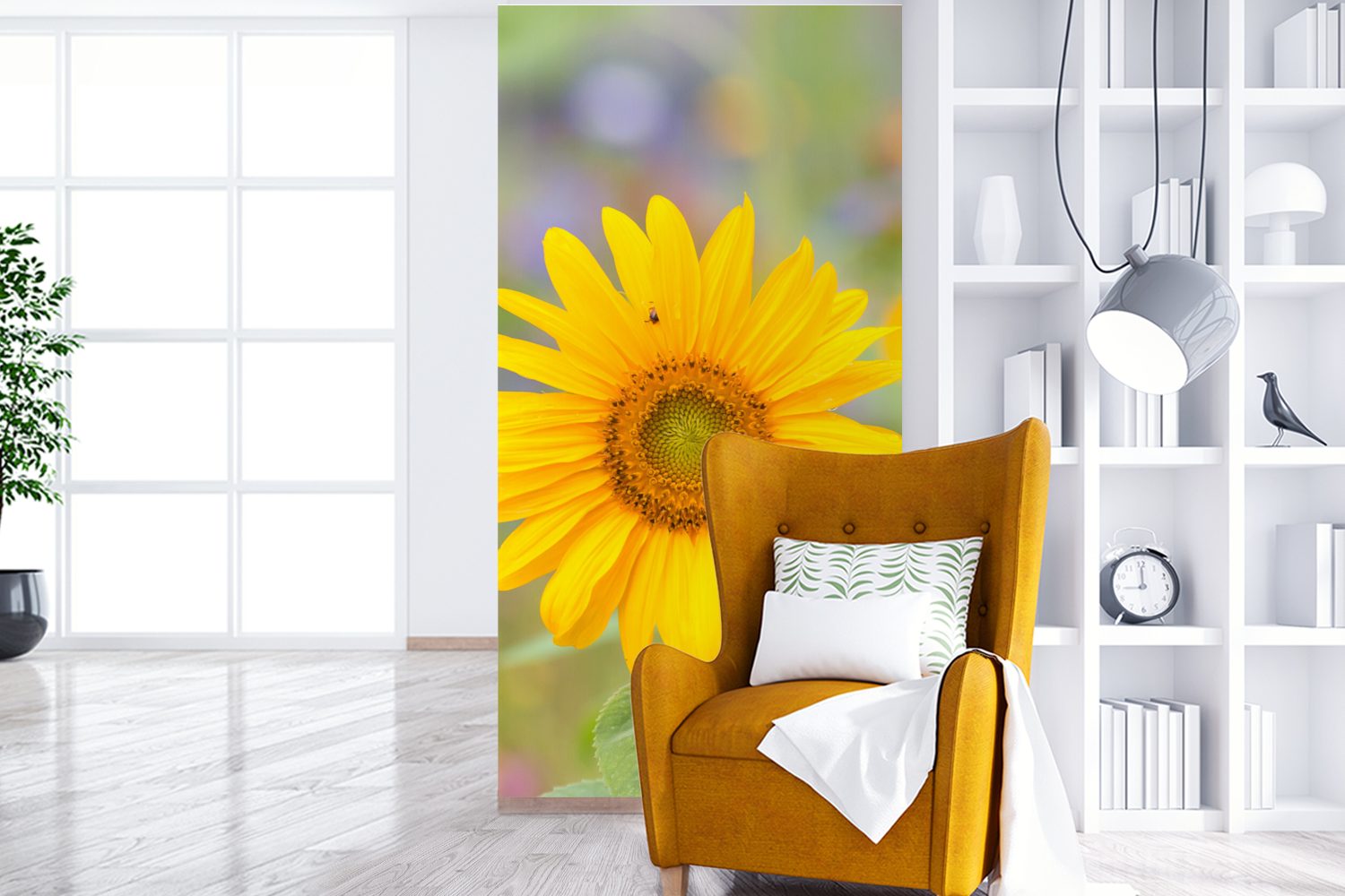 Fototapete (2 Sonnenblume Schlafzimmer MuchoWow für Vliestapete St), Gelb, - bedruckt, Matt, Blumen Wohnzimmer Küche, - Fototapete