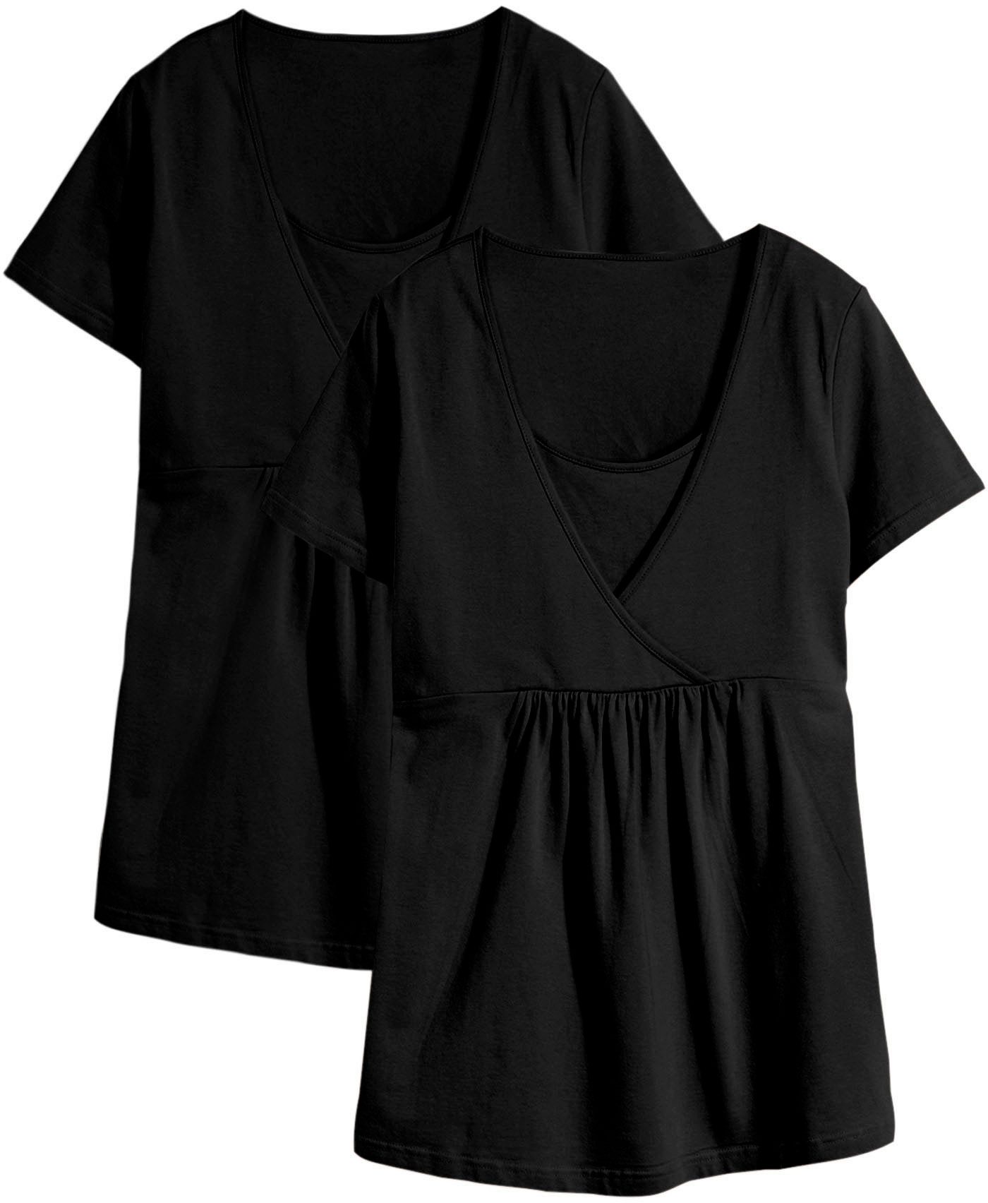 bonprix Stillshirt (Packung, 2-tlg) figurumspielende Passform, mit Wickelschnitt