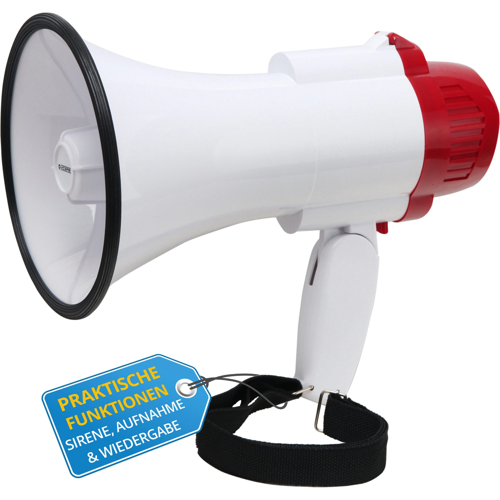 McGrey Megafon Megaphon - Колонки Sprachrohr, 10 Watt RMS bis zu 500m Reichweite, robuste Bauweise, (MP-100RS, Inkl. Tragegurt), Aufnahme/Wiedergabe-Funktion und Sirene