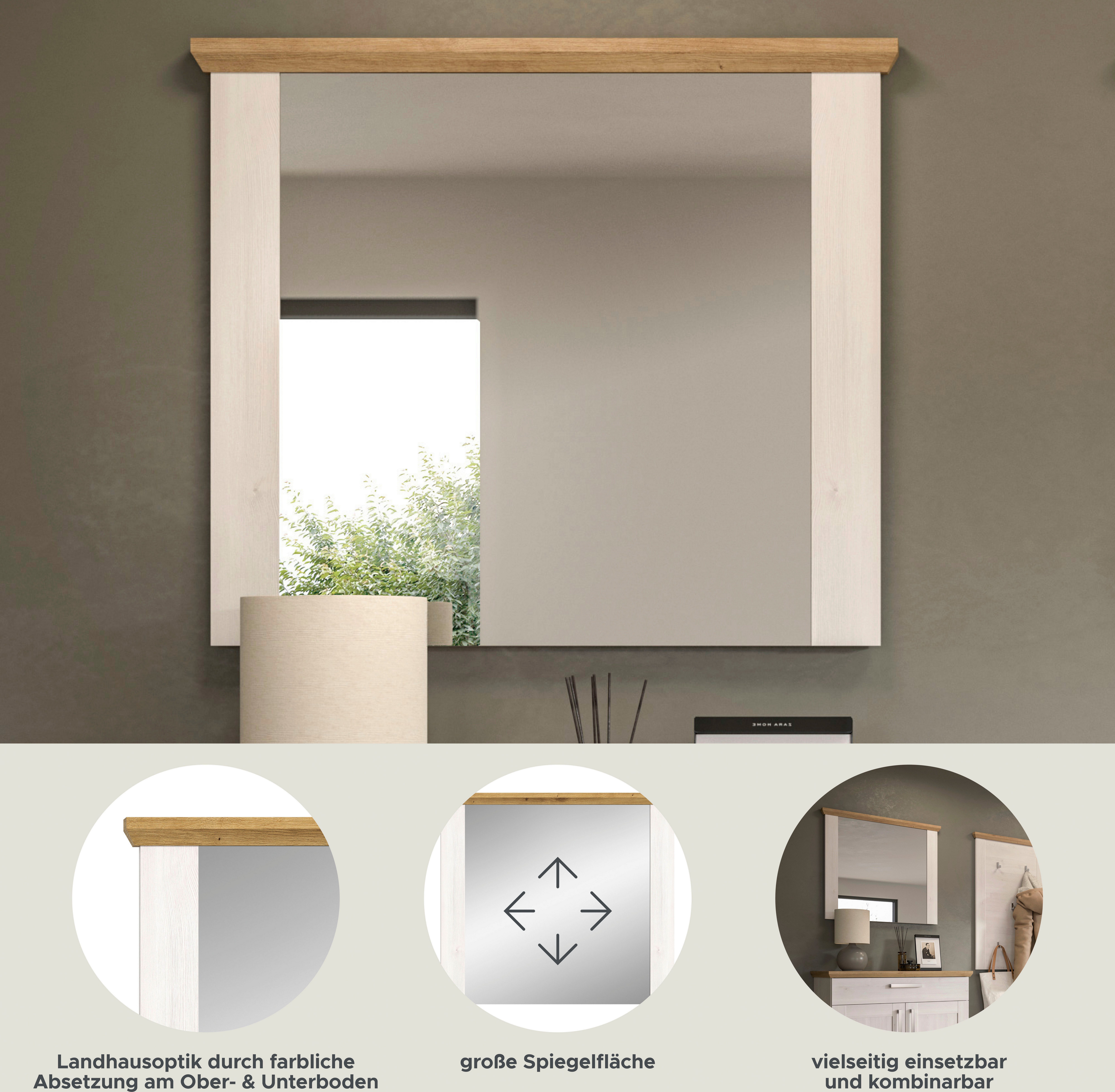 Home affaire Spiegel COSENZA, Breite 82 cm, 2-farbig, in Landhausoptik, Garderobenspiegel, Wandspiegel, Flurspiegel, Dielenspiegel