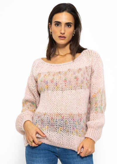 SASSYCLASSY Strickpullover Oversize Pullover mit multicolor Blockstreifen in Grau