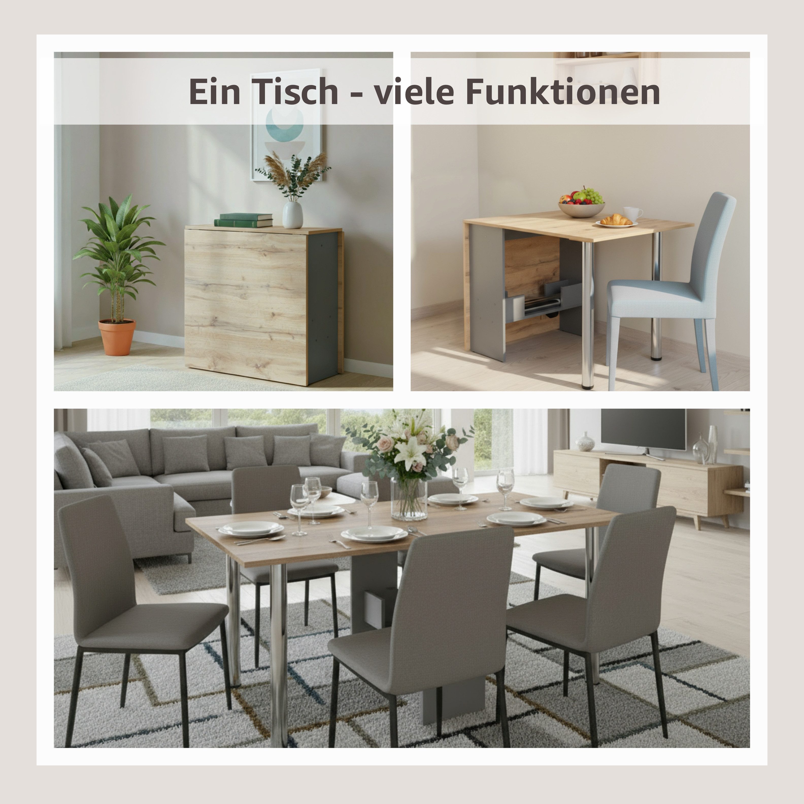 Rodnik Esstisch klein, klappbar, stabil & platzsparend, praktische abschraubbare Beine