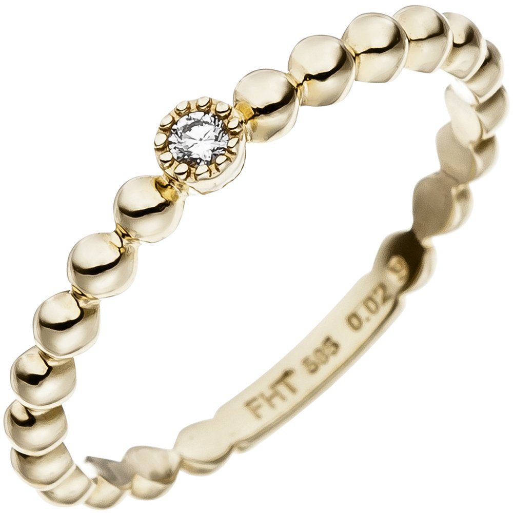 Schmuck Krone Verlobungsring Ring Goldring Kugelring mit Diamant Brillant 0,02 Ct. Solitär 585 Gold Gelbgold, Gold 585