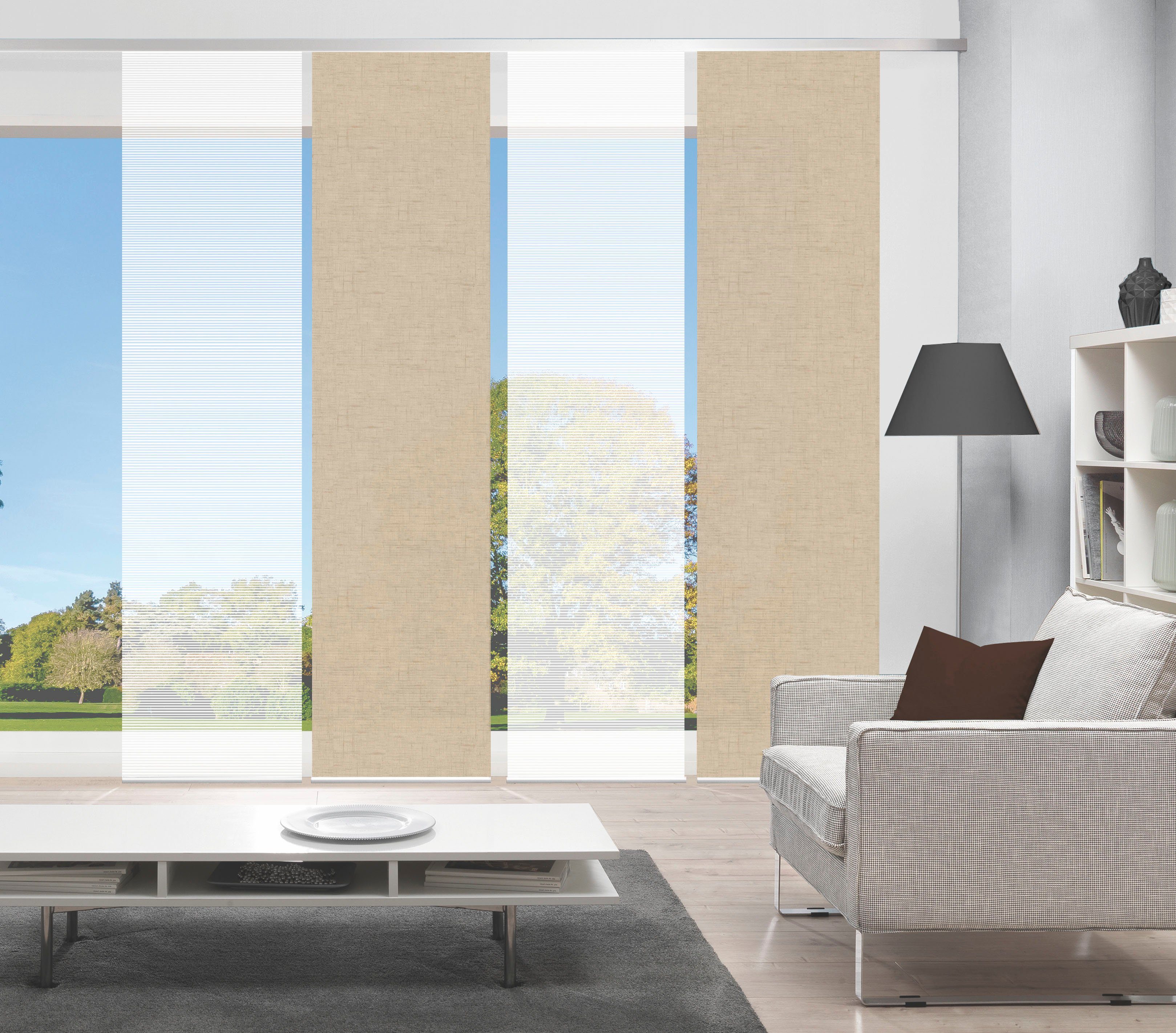 Vision S Schiebegardine PIVE 4er SET (4 St), Paneelwagen, halbtransparent, Schiebevorhang Digidruck 4er Set PIVE