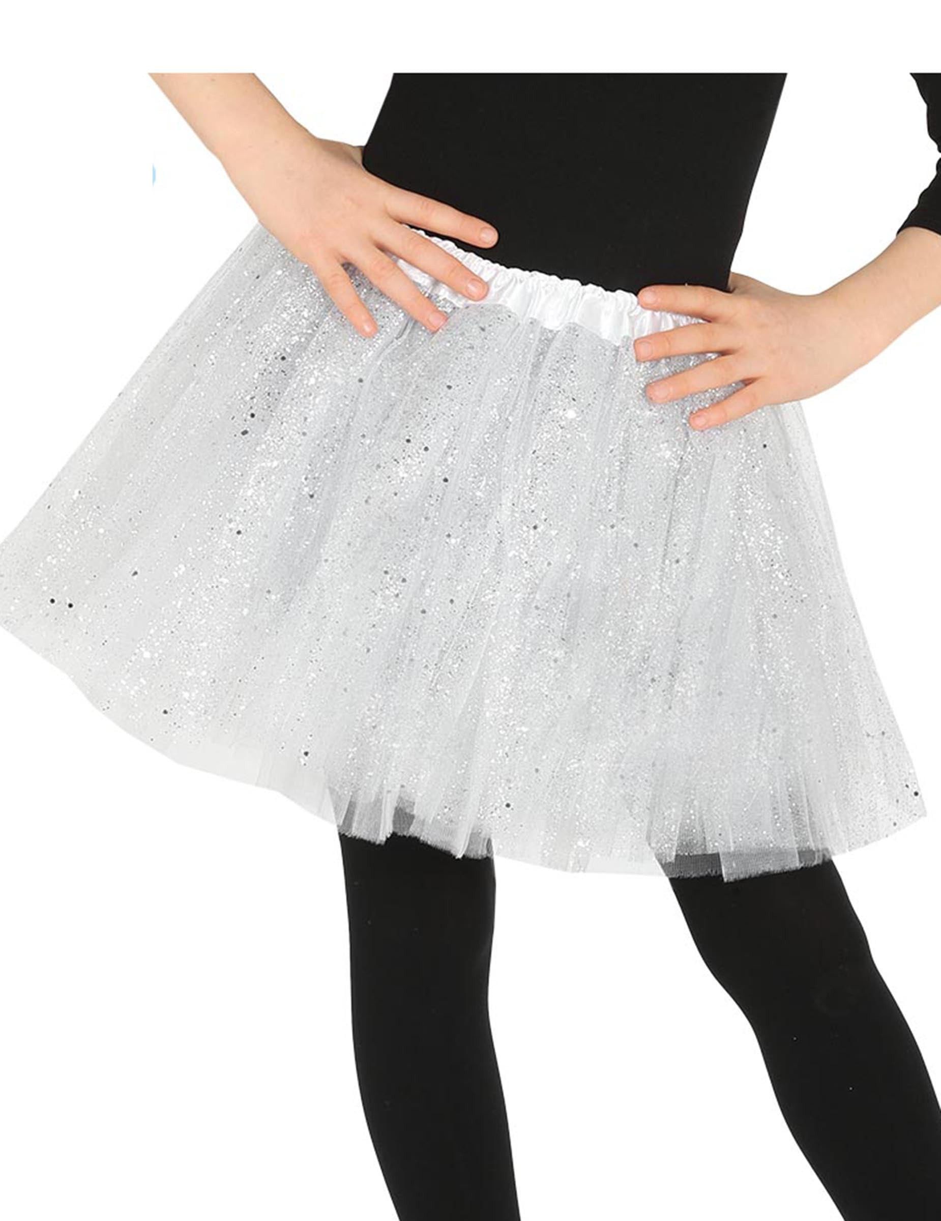 Fiestas Guirca Kostüm Tutu mit Glitter für Mädchen weiss