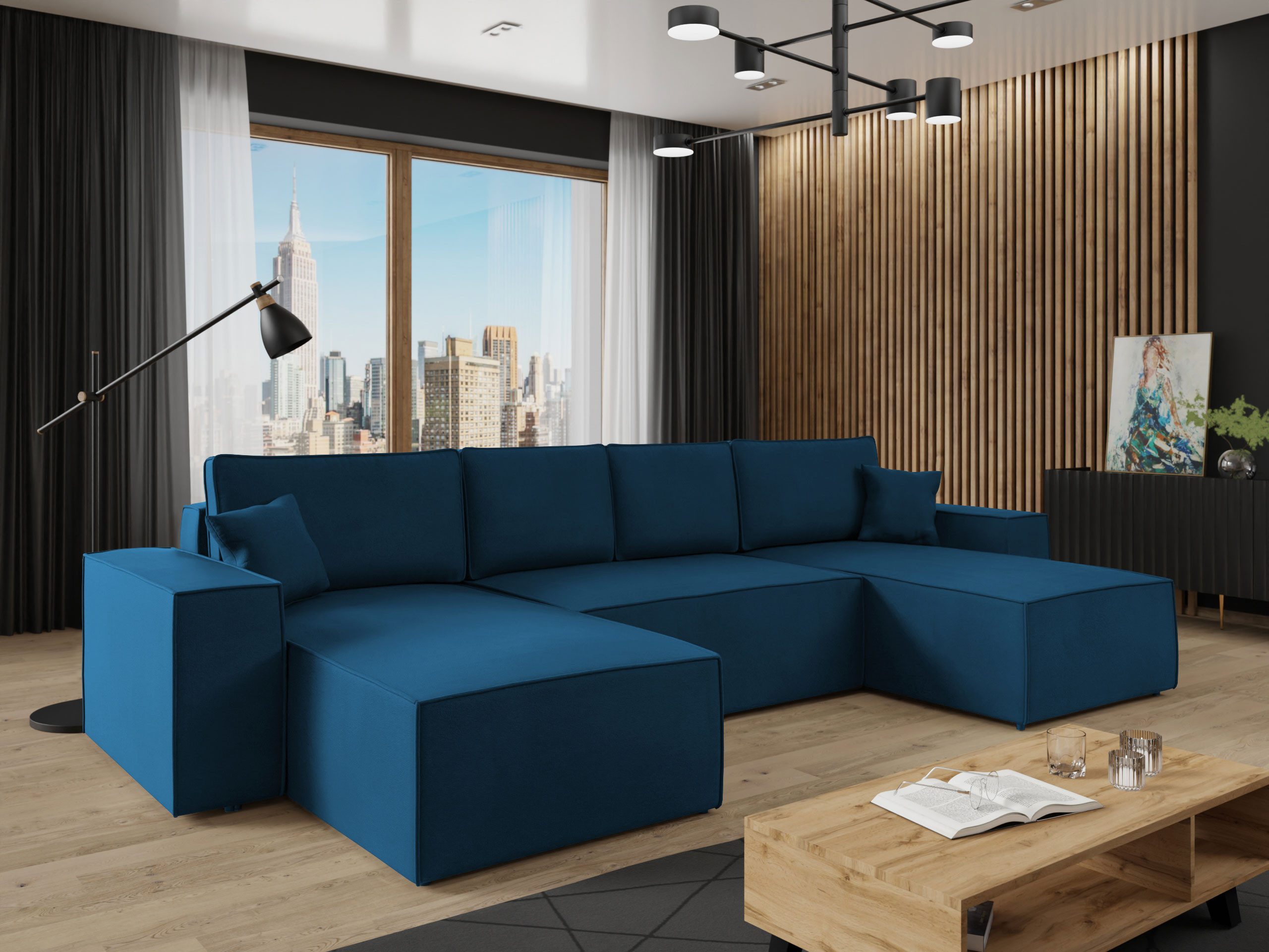 MIRJAN24 Wohnlandschaft Malaga U, mit Bettkasten und Schlaffunktion, Rückenlehne in Form beweglicher Kissen