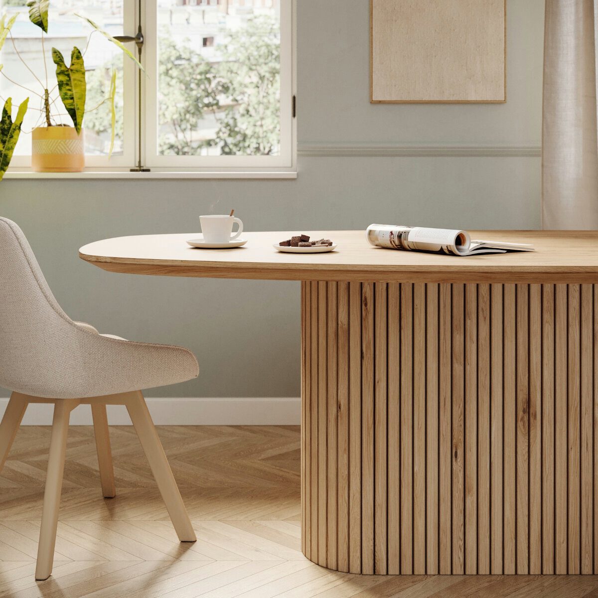 Rellgo Esstisch Luna, stabiler Eichentisch, stilvoller Küchentisch, hochwertiger Eichenholztisch, 160 x 90 cm