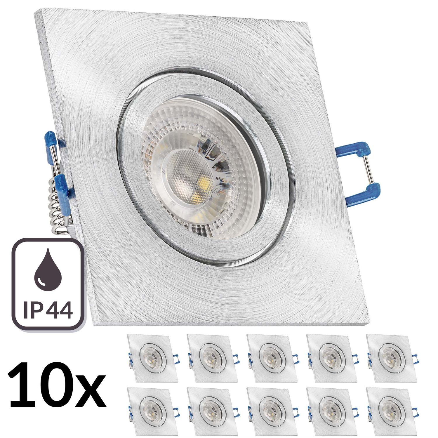 LEDANDO LED in RGB Einbaustrahler Set LED GU10 LED mit 10er Einbaustrahler IP44 aluminium matt 3W