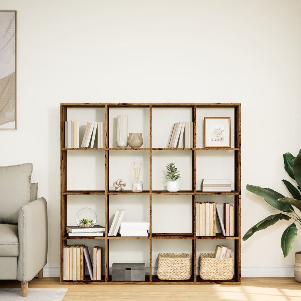 vidaXL Bücherregal Bücherregal Altholz-Optik 137,5x29x137,5 cm Holzwerkstoff, 1-tlg.