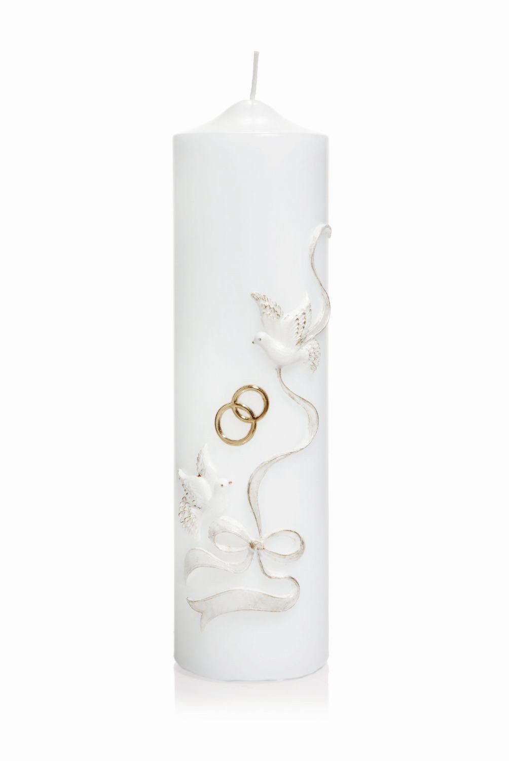 INNA-Glas Stumpenkerze Trauungskerze HAYDEN, verziert, weiß-gold-silber, 25cm, Ø6,8cm