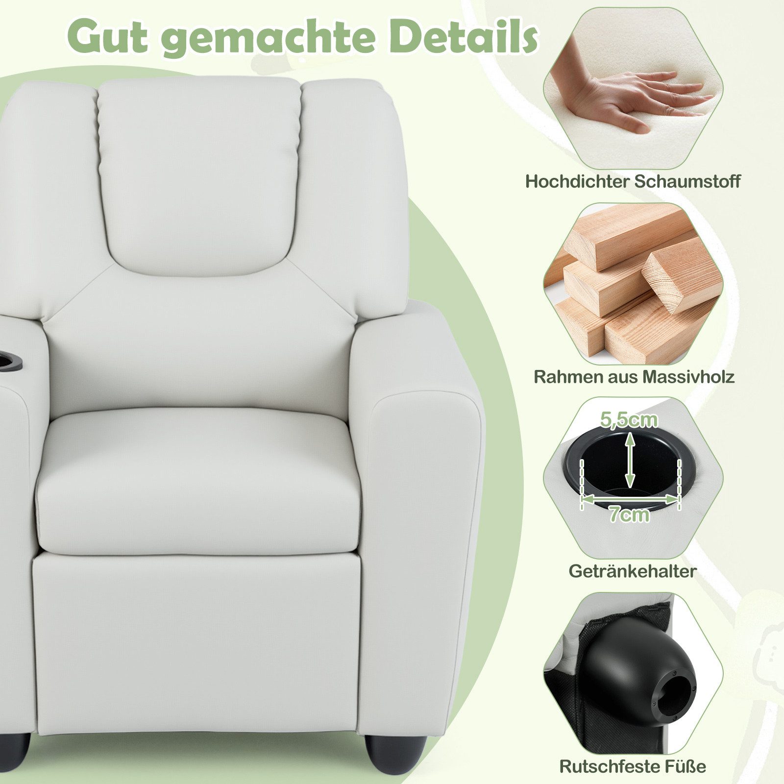 COSTWAY Kindersofa, Kindersessel mit verstellbarer Rückenlehne & Fußstütze
