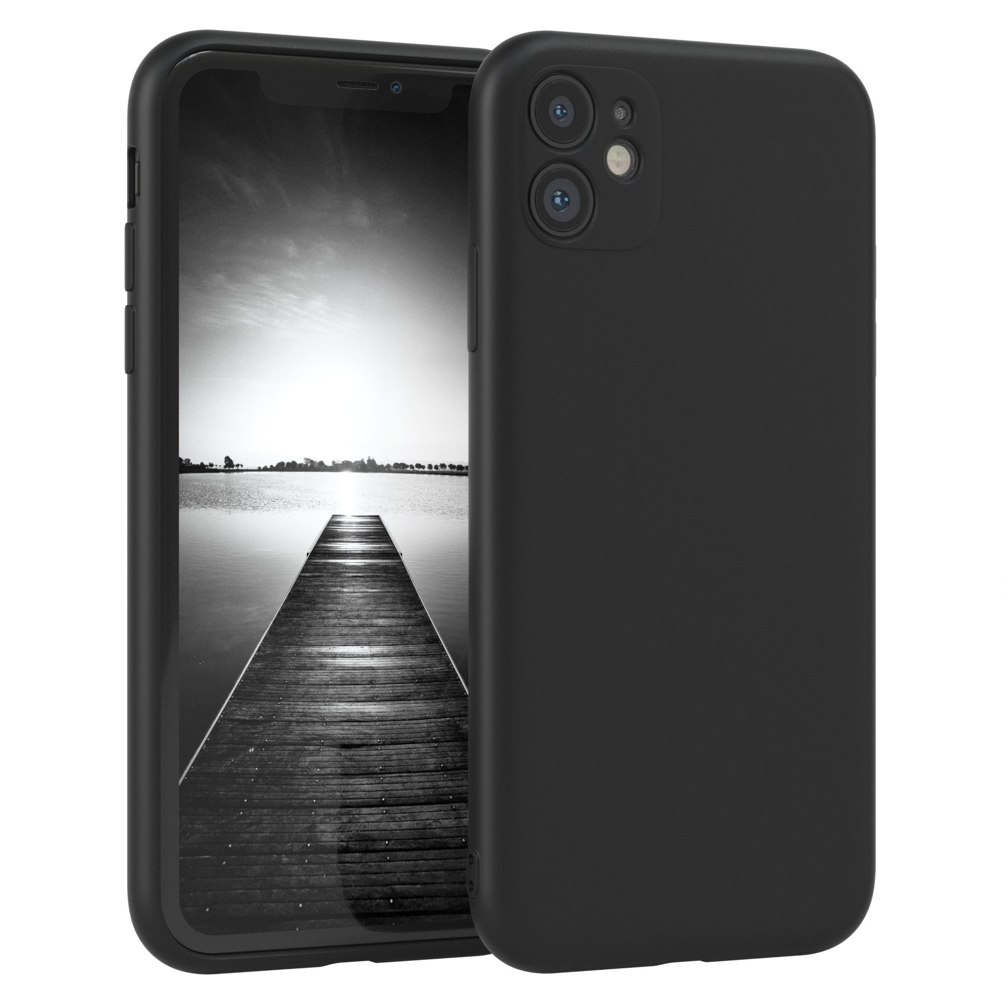 EAZY CASE Handyhülle für Apple iPhone 11 Hülle Silikon 6,1 Zoll, Silikon Schutzhülle mit Kameraschutz kratzfest Back Cover Etui Schwarz